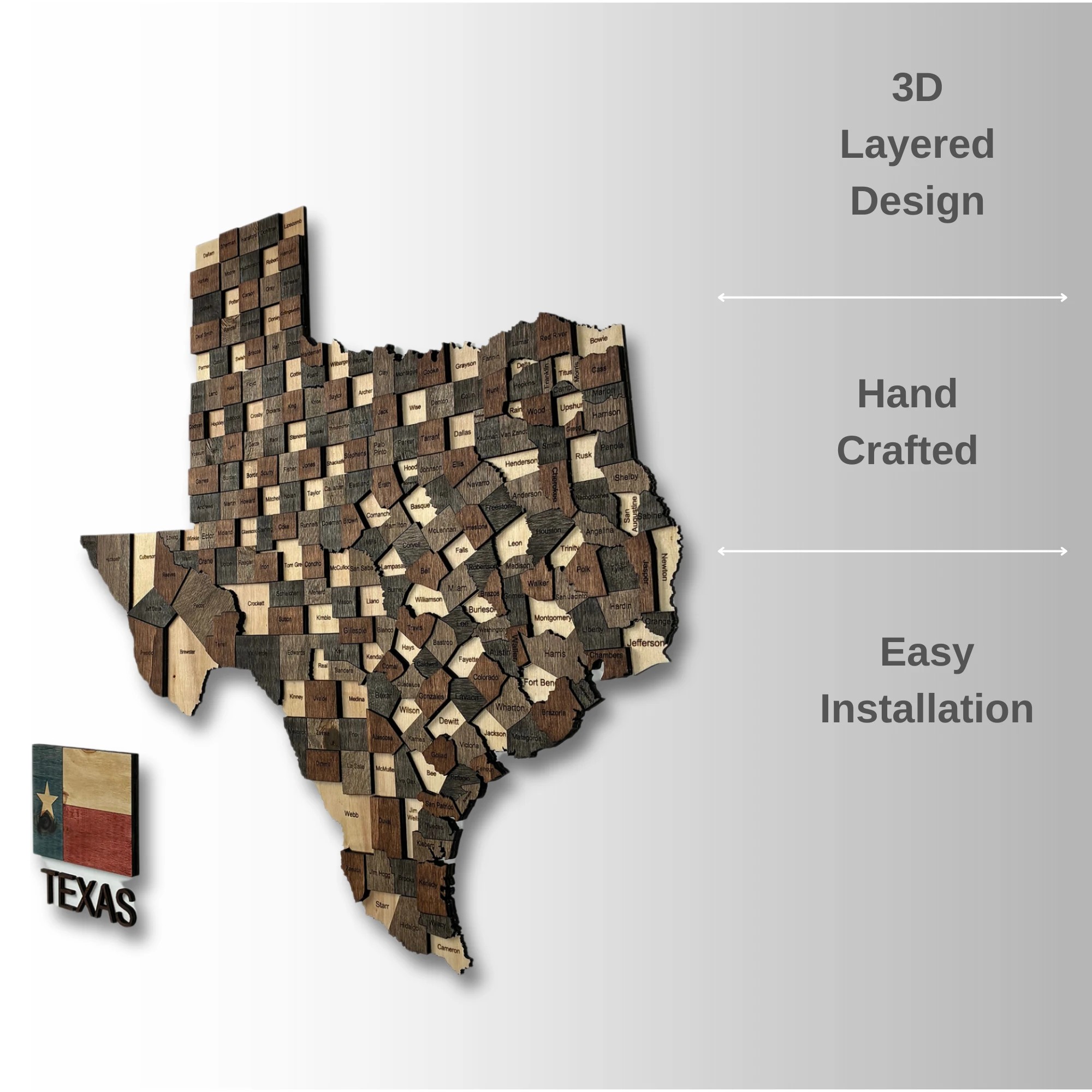 Wooden Texas State Map