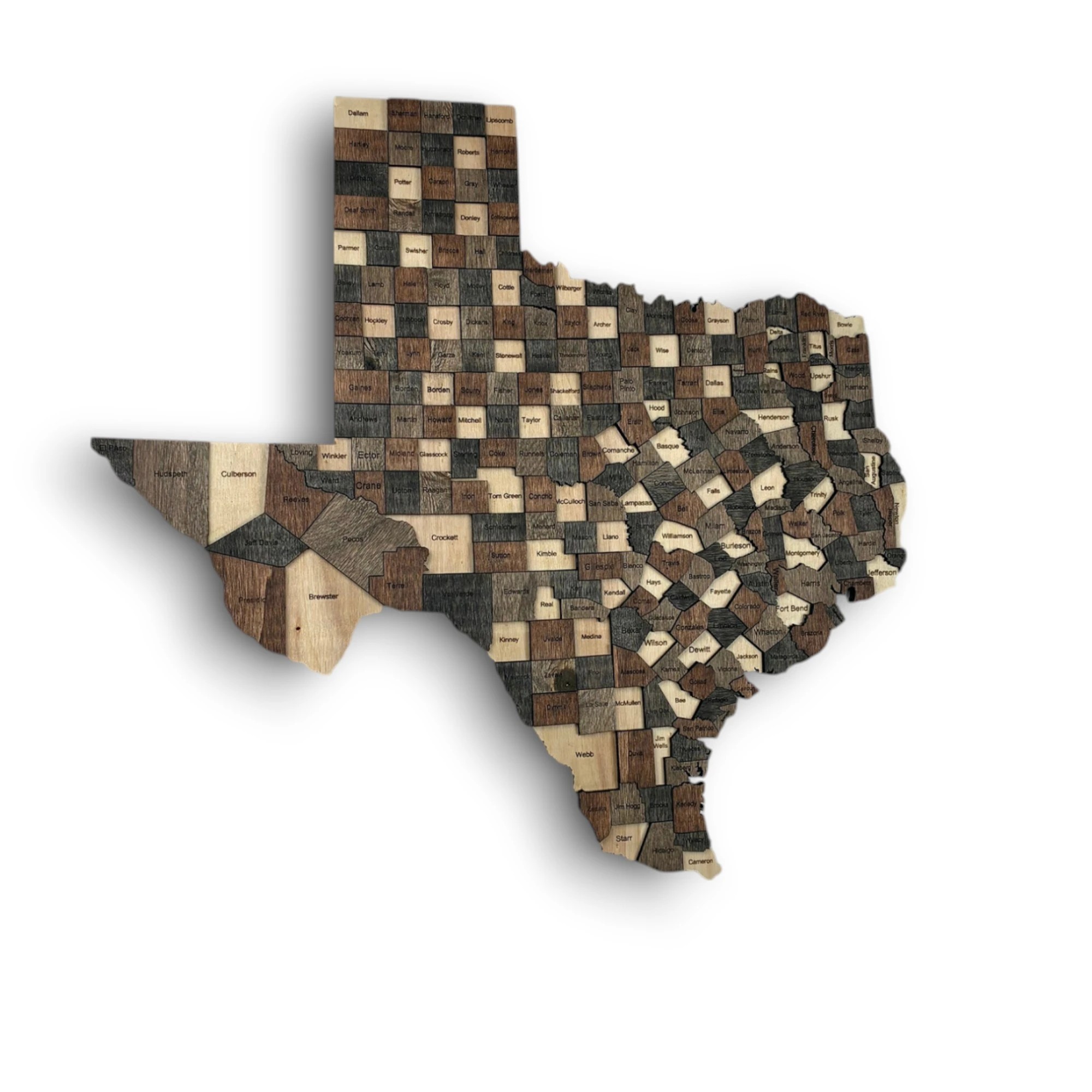 Wooden Texas State Map - Mocha (Brown)