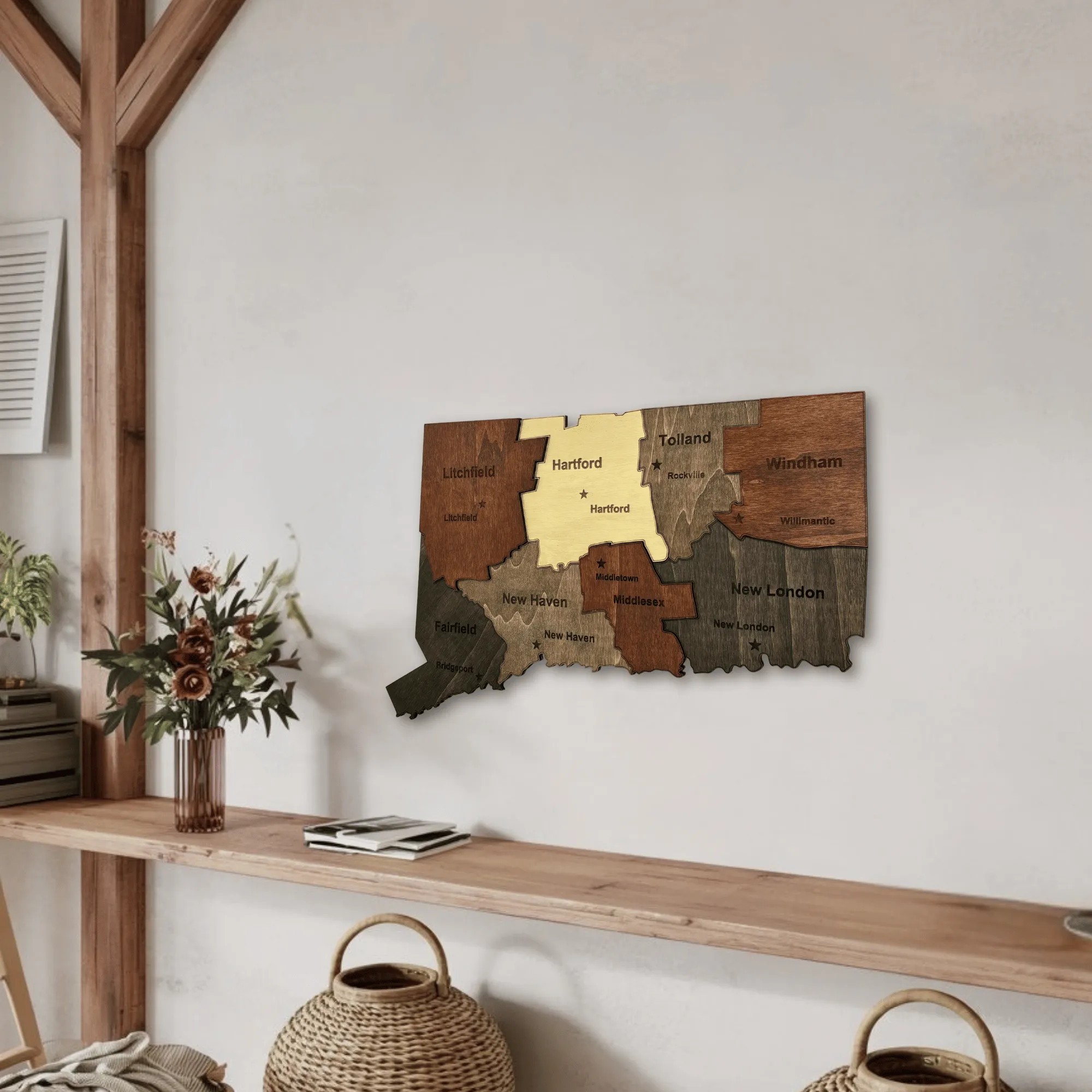 Wooden Connecticut State Map
