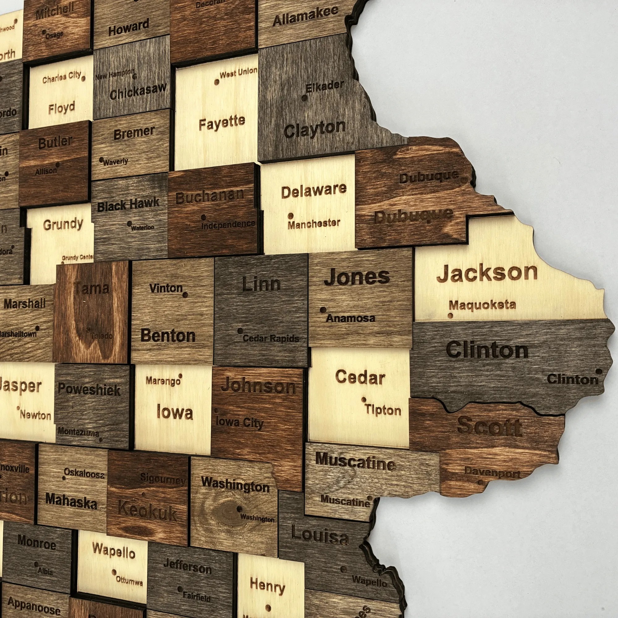 Wooden Iowa State Map