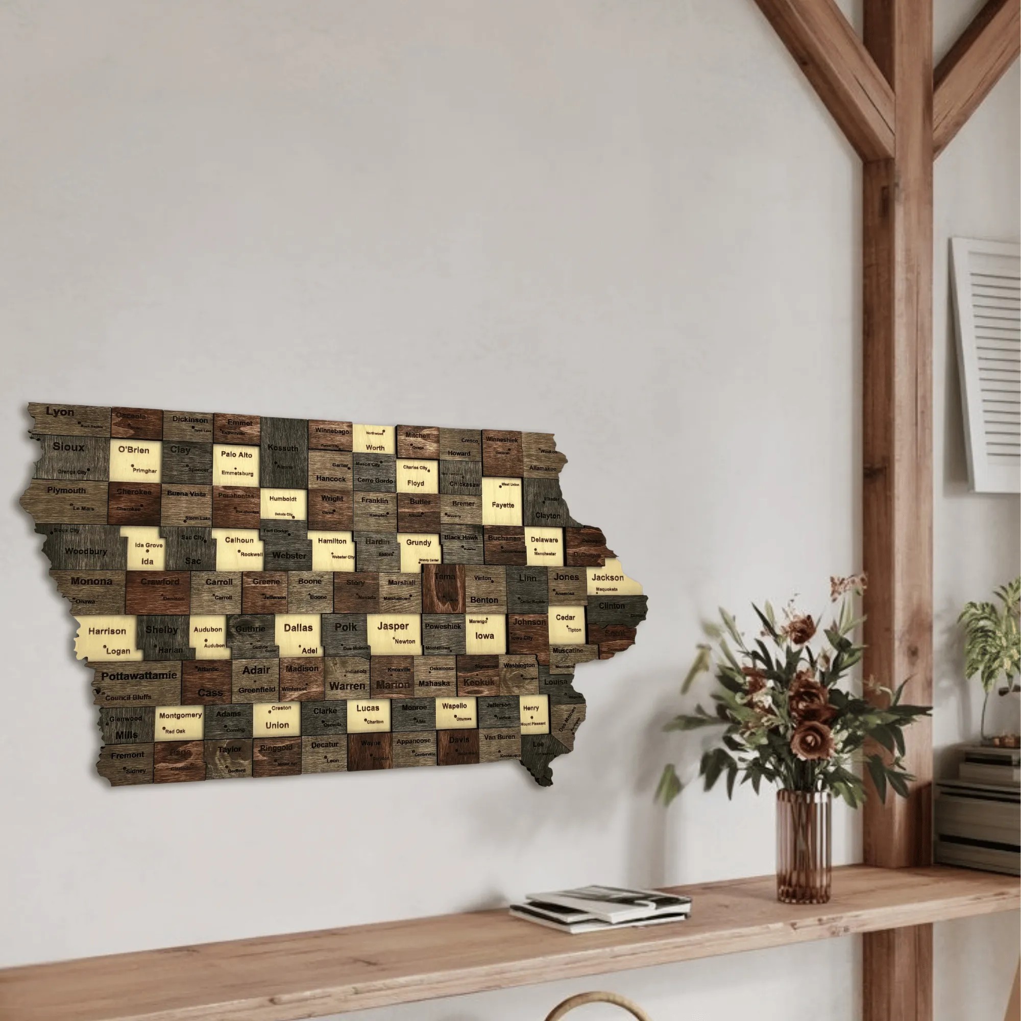 Wooden Iowa State Map