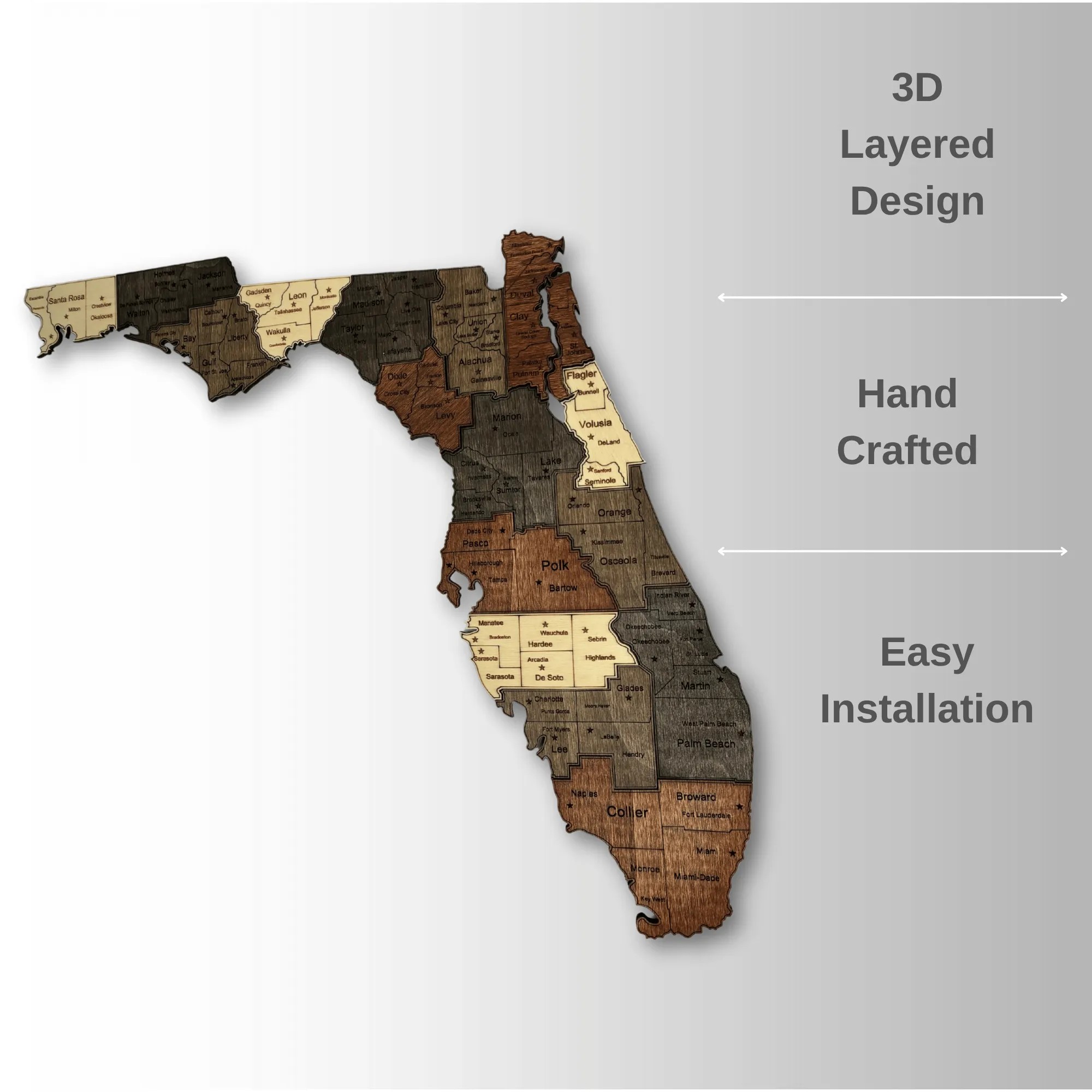 Wooden Florida State Map