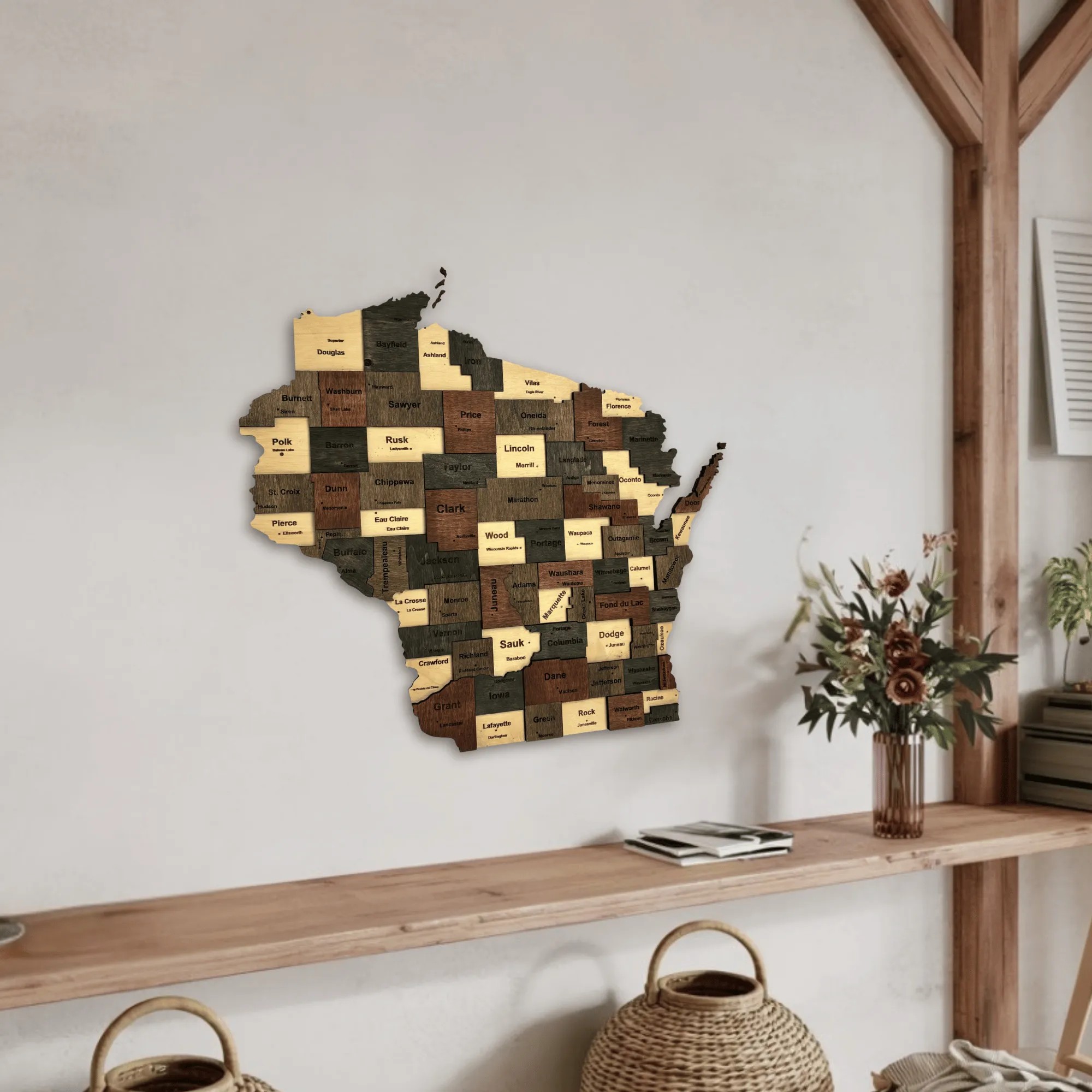 Wooden Wisconsin State Map