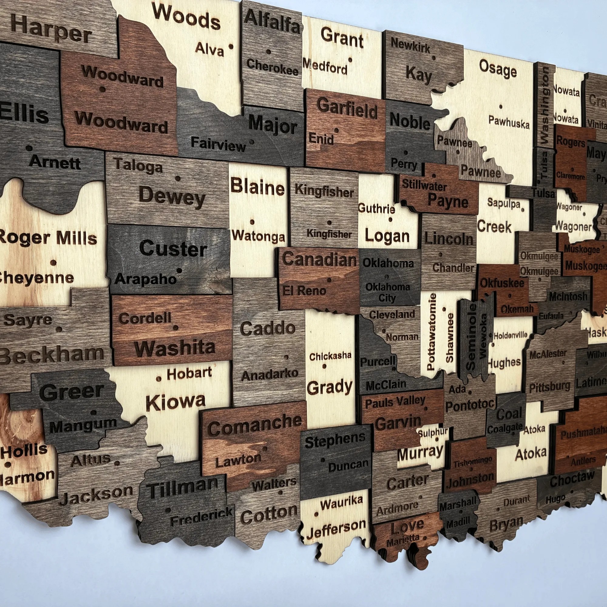 Wooden Oklahoma State Map