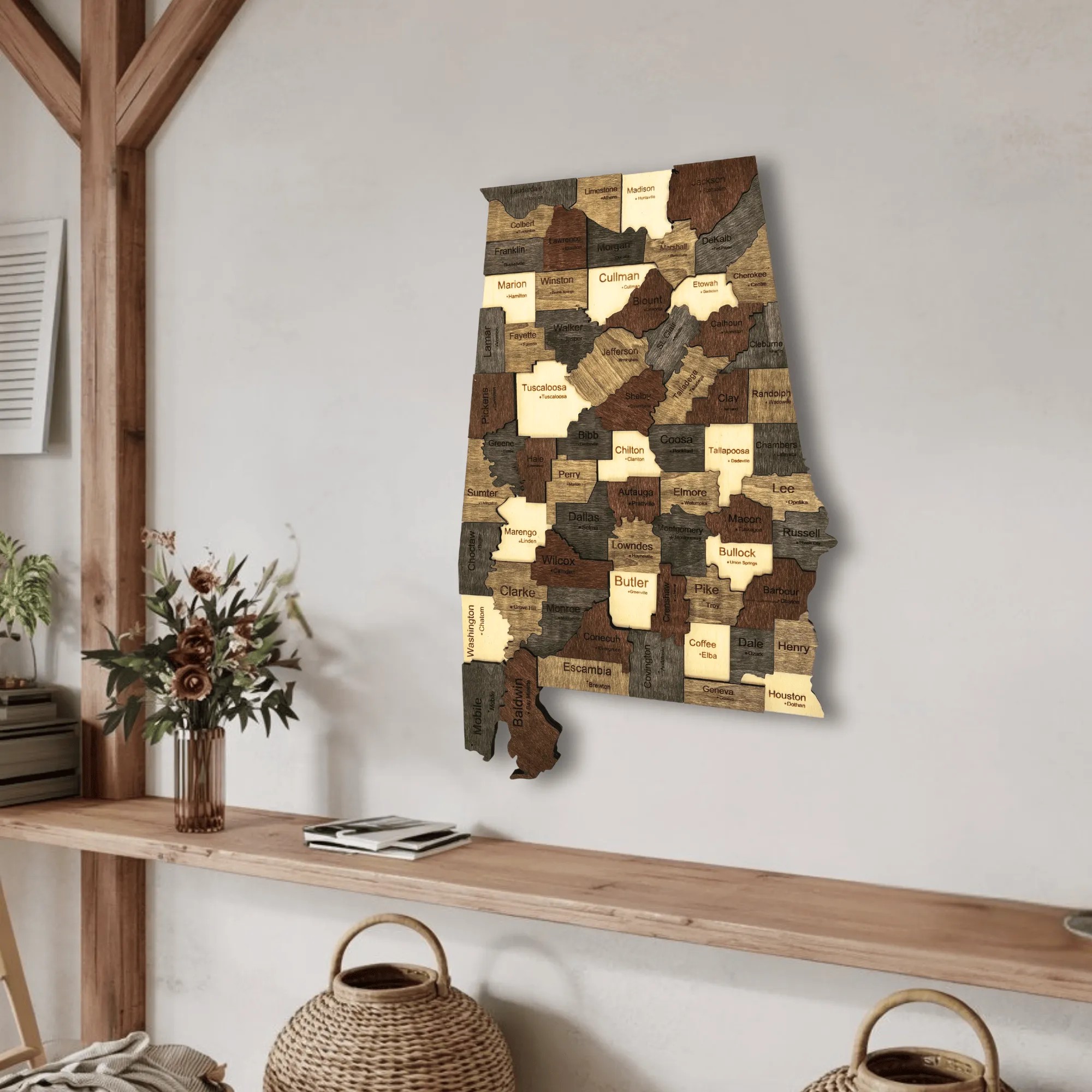 Wooden Alabama State Map