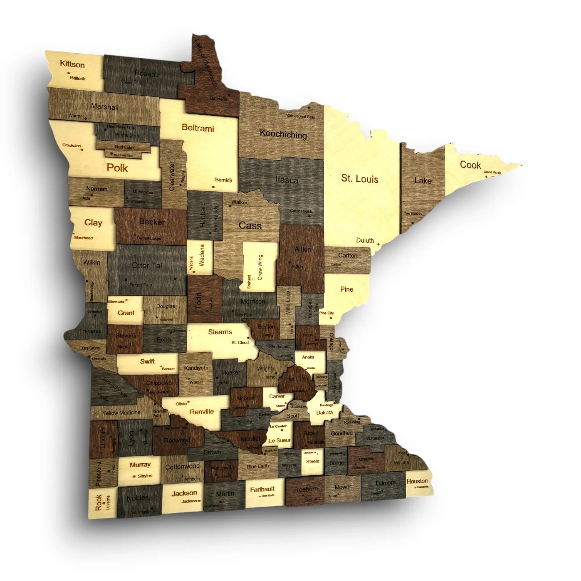 Wooden Minnesota State Map - Mocha (Brown)