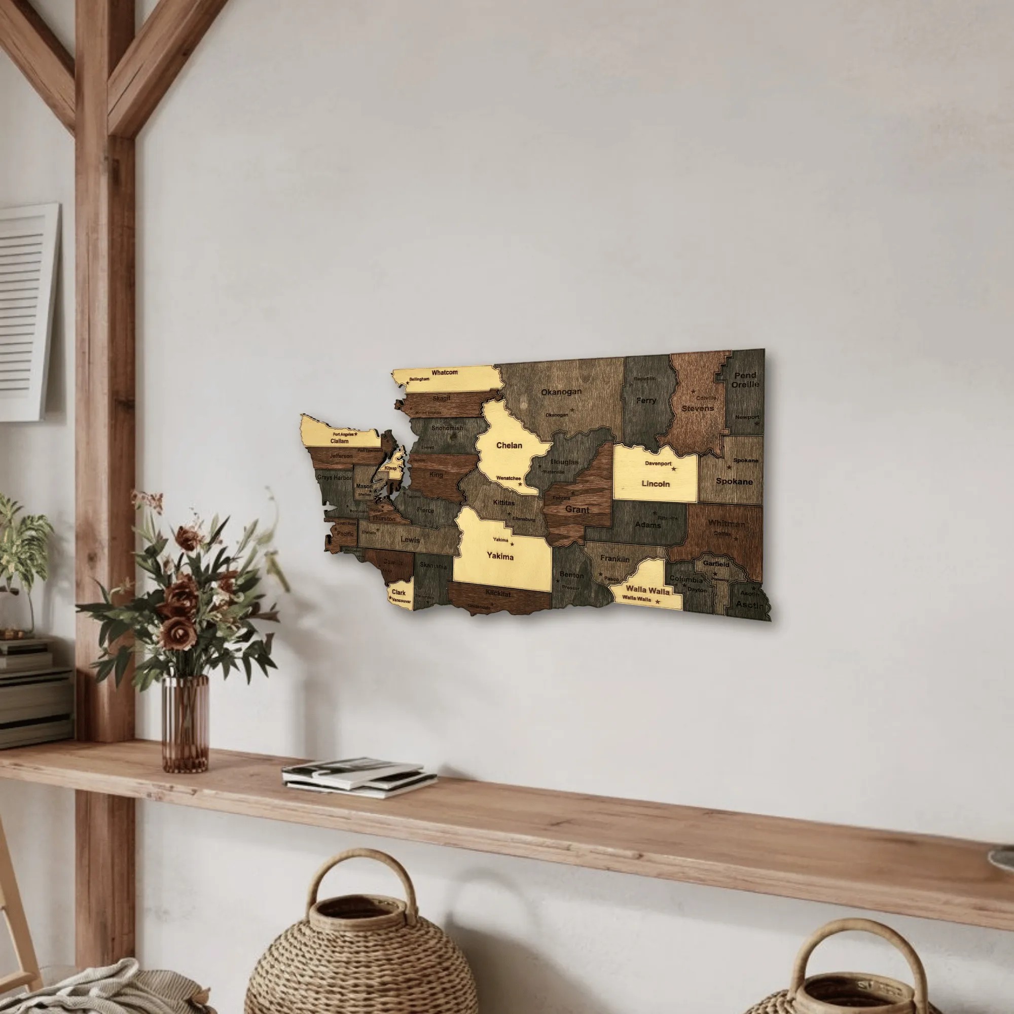 Wooden Washington State Map