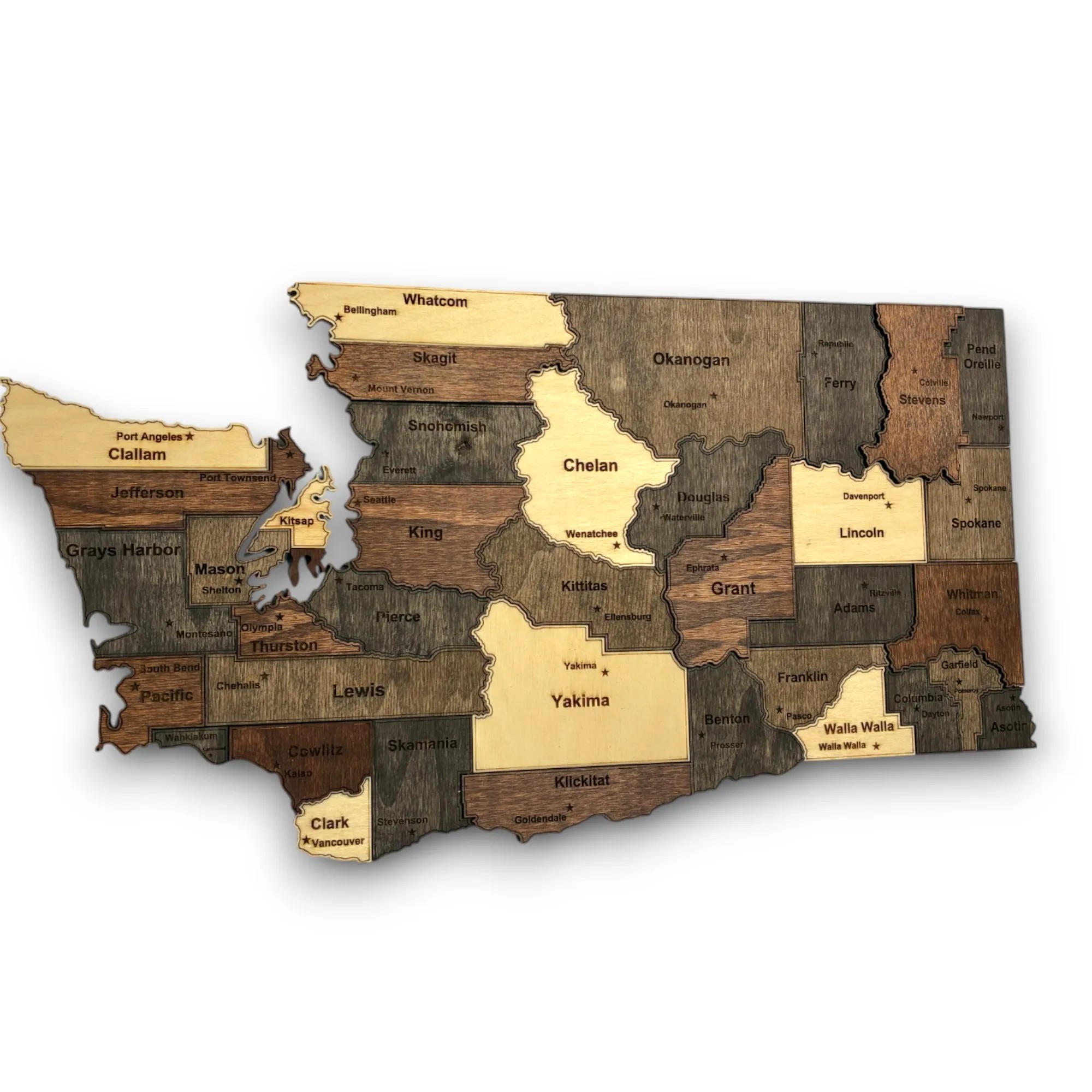 Wooden Washington State Map - Mocha (Brown)