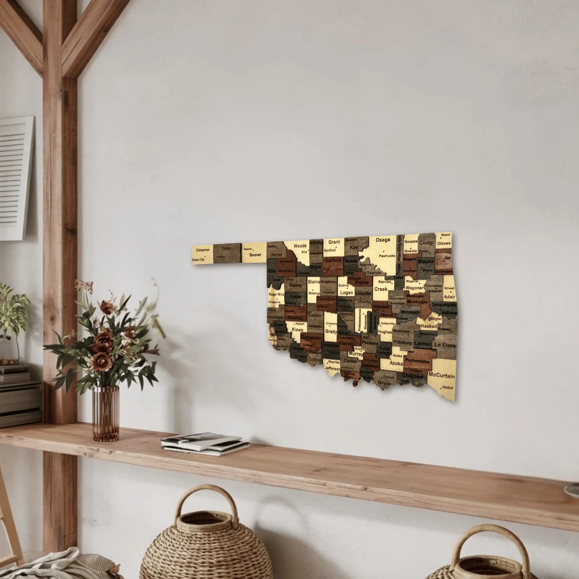 Wooden Oklahoma State Map