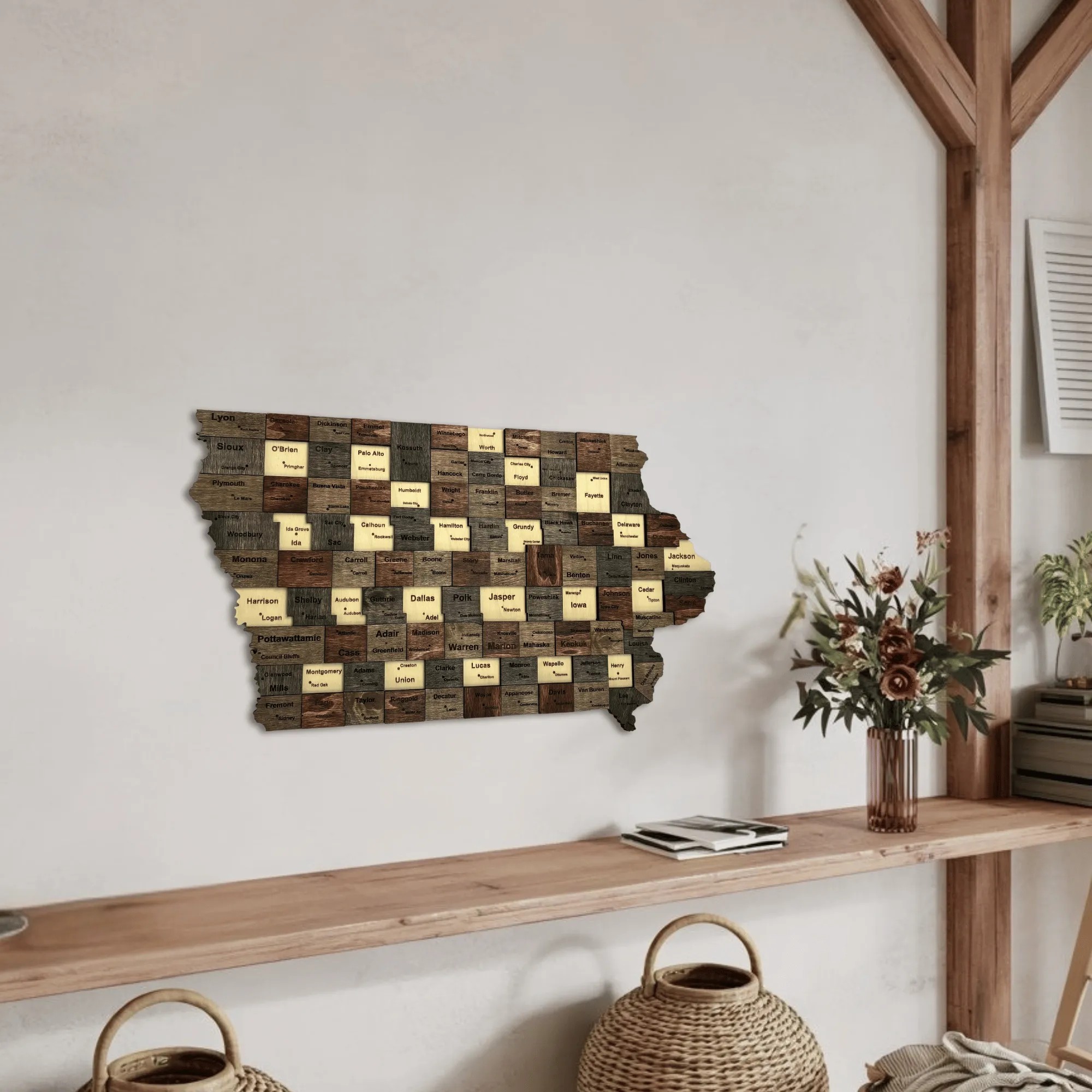 Wooden Iowa State Map