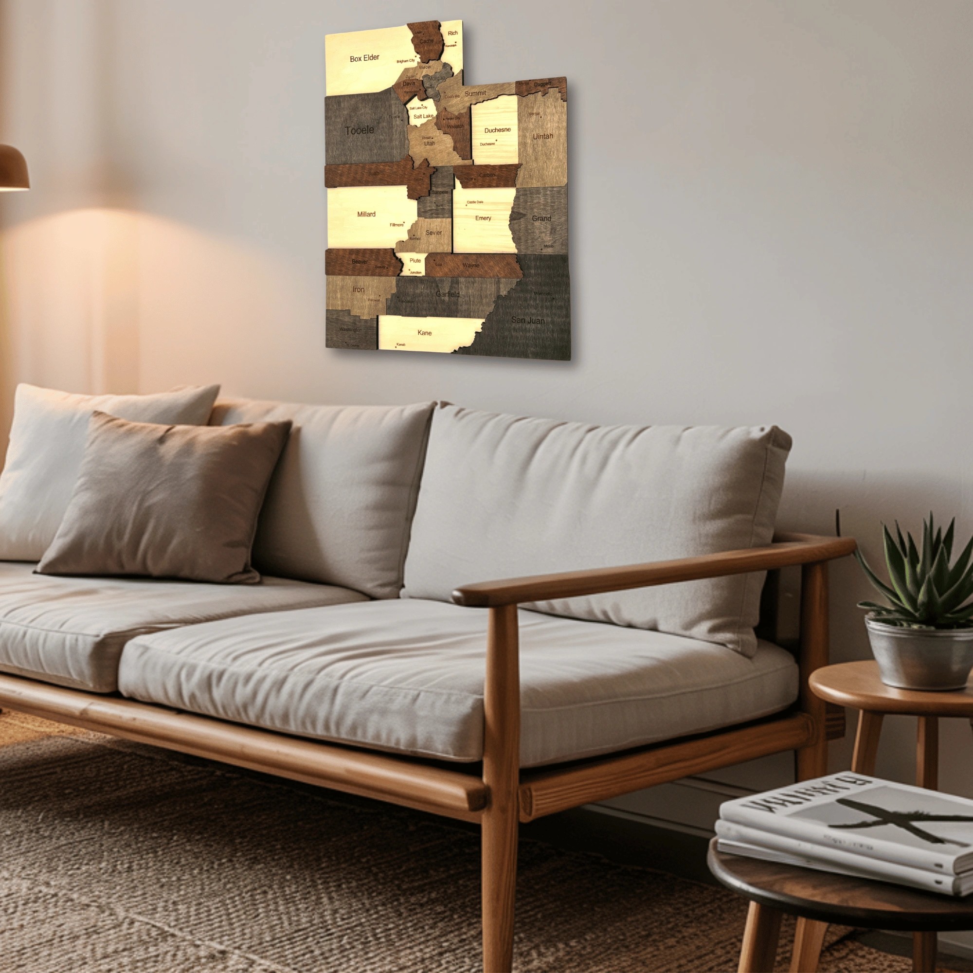 Wooden Utah State Map