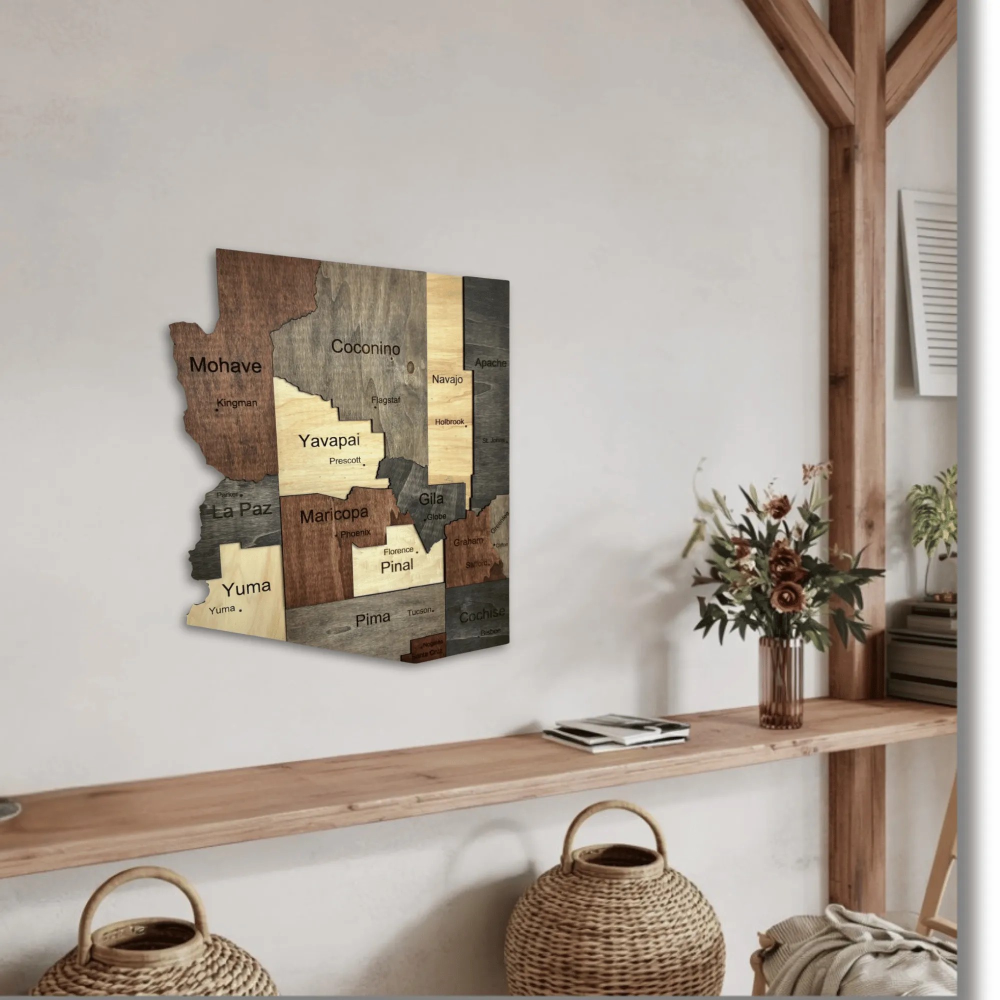 Wooden Arizona State Map
