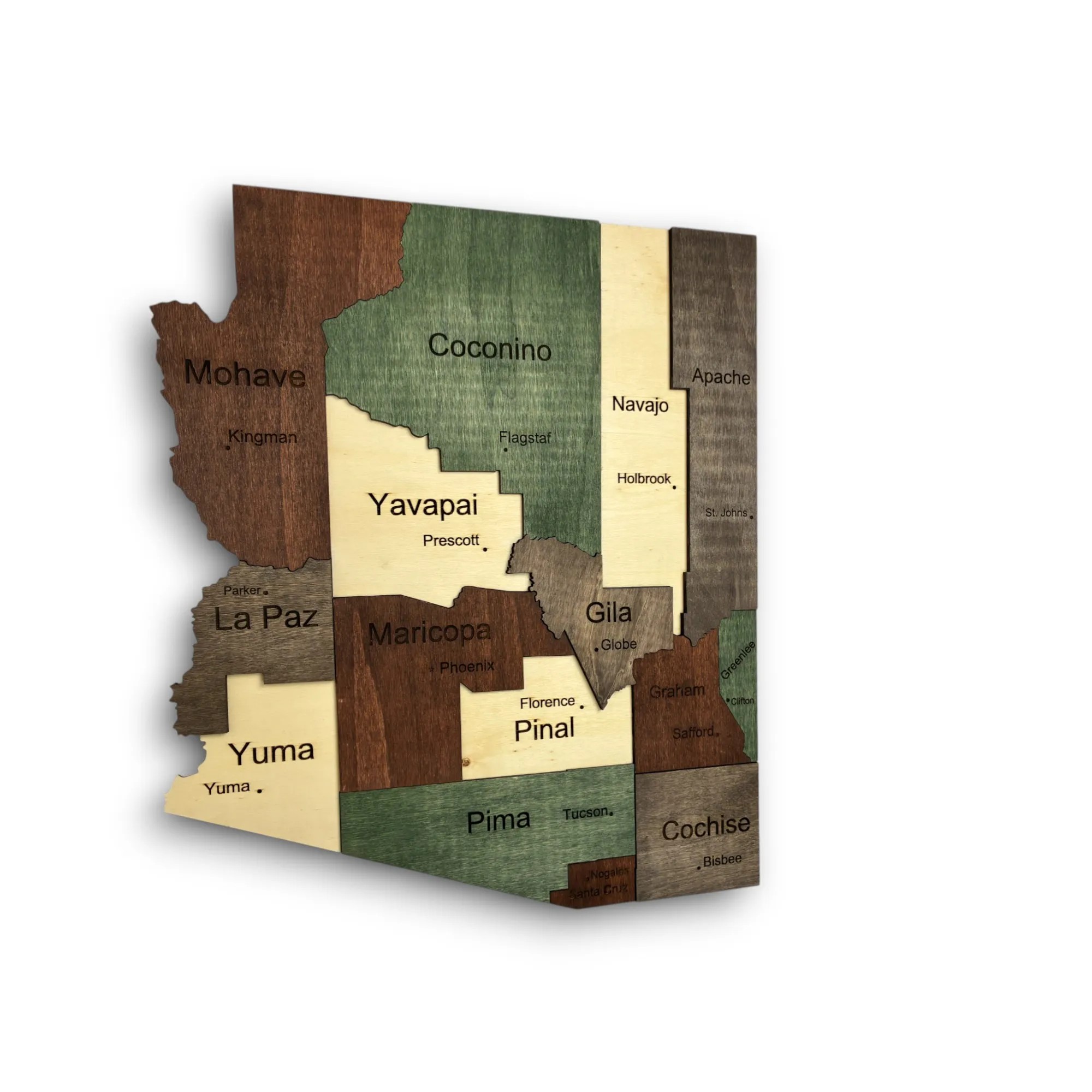 Wooden Arizona State Map - Emerald (Green)