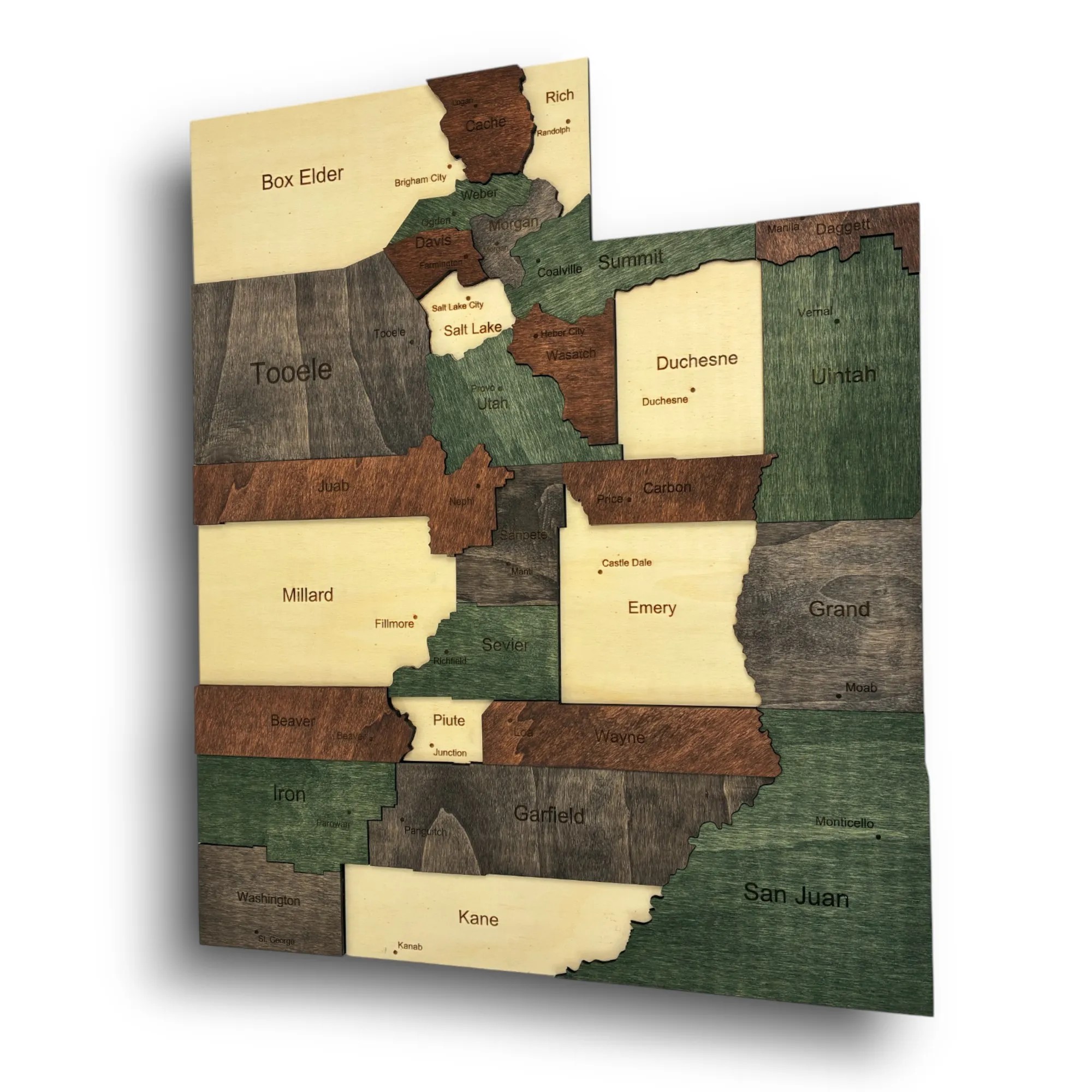Wooden Utah State Map - Emerald (Green)
