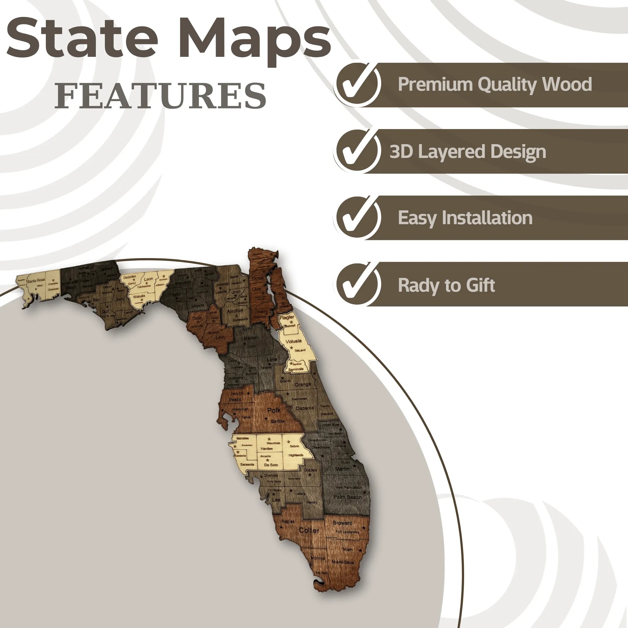 Wooden Florida State Map