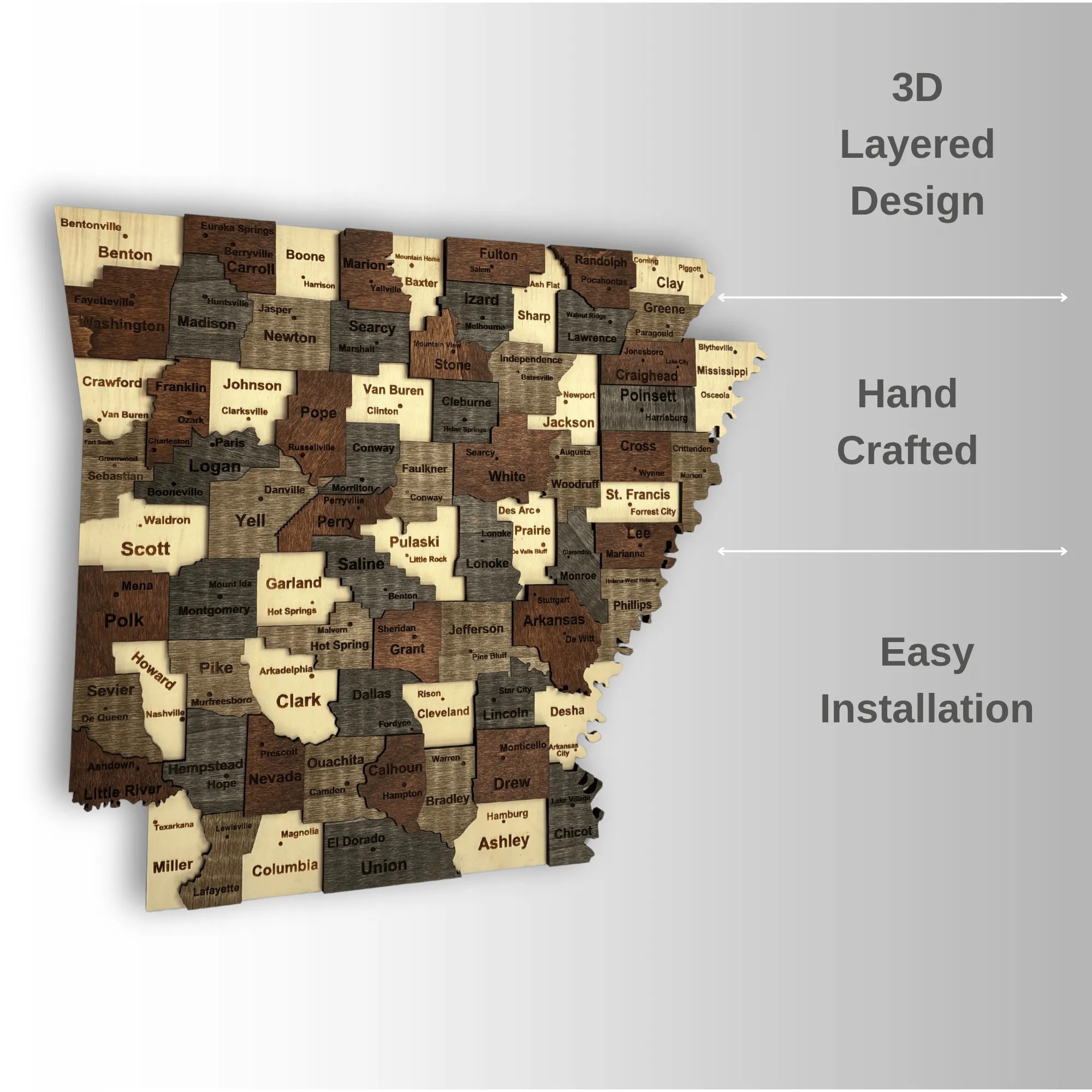 Wooden Arkansas State Map