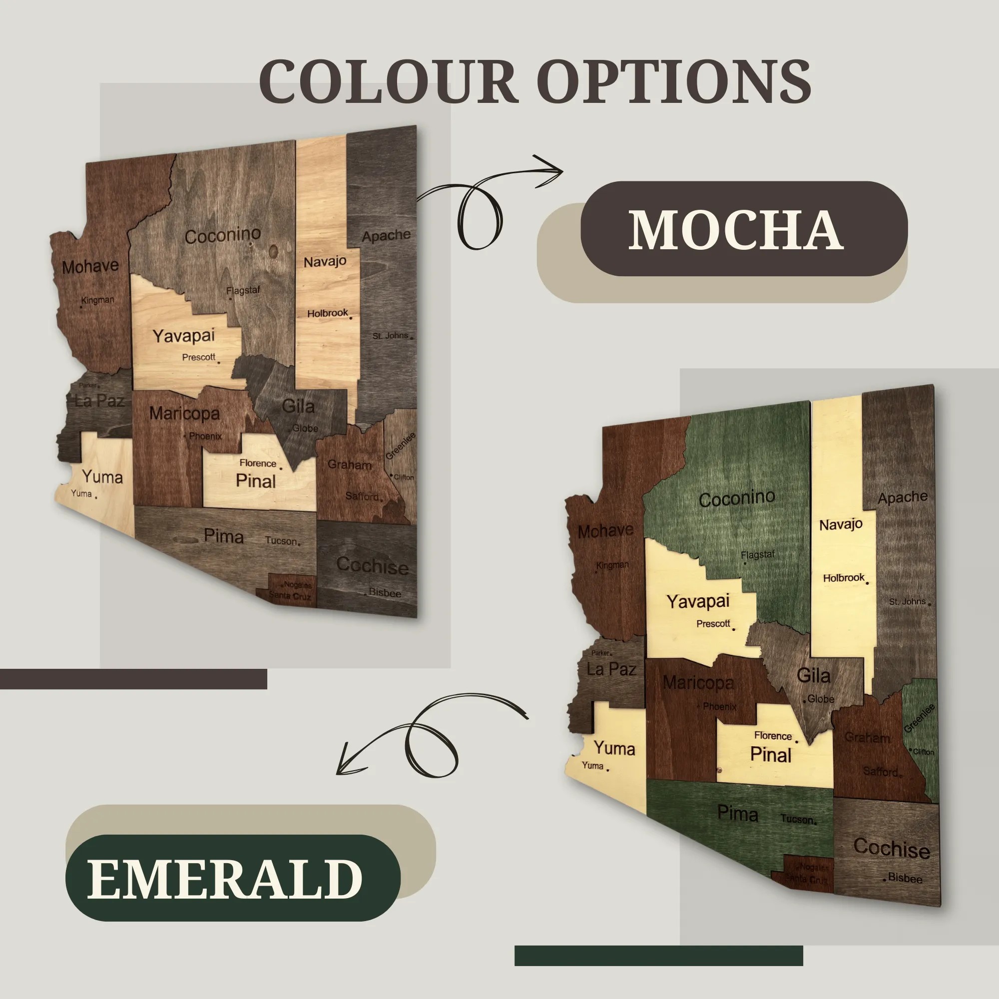Wooden Arizona State Map