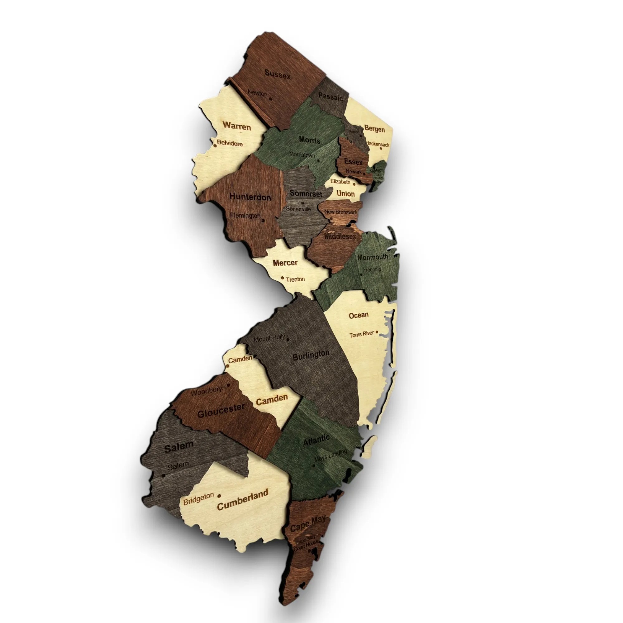 Wooden New Jersey State Map - Emerald (Green)