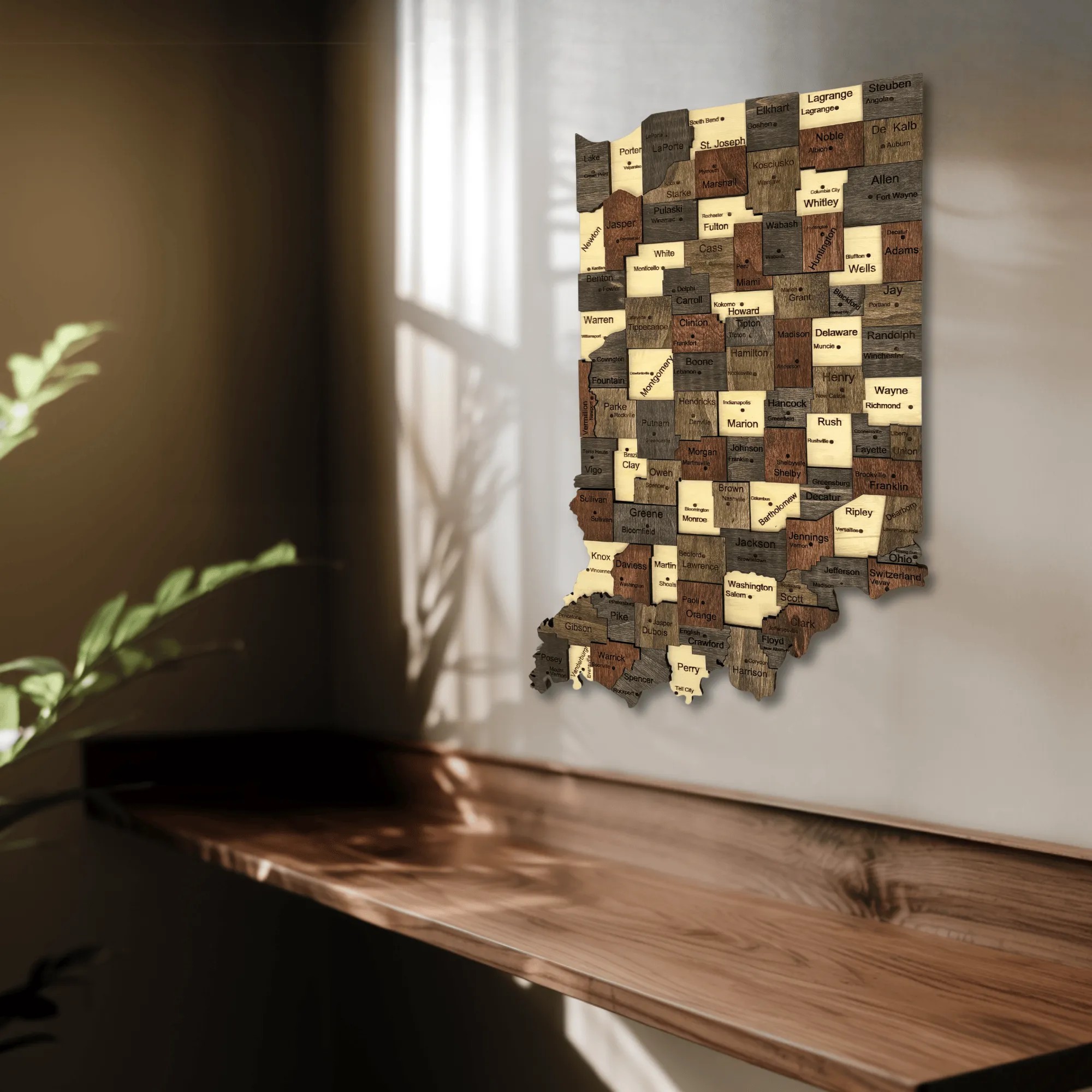 Wooden Indiana State Map