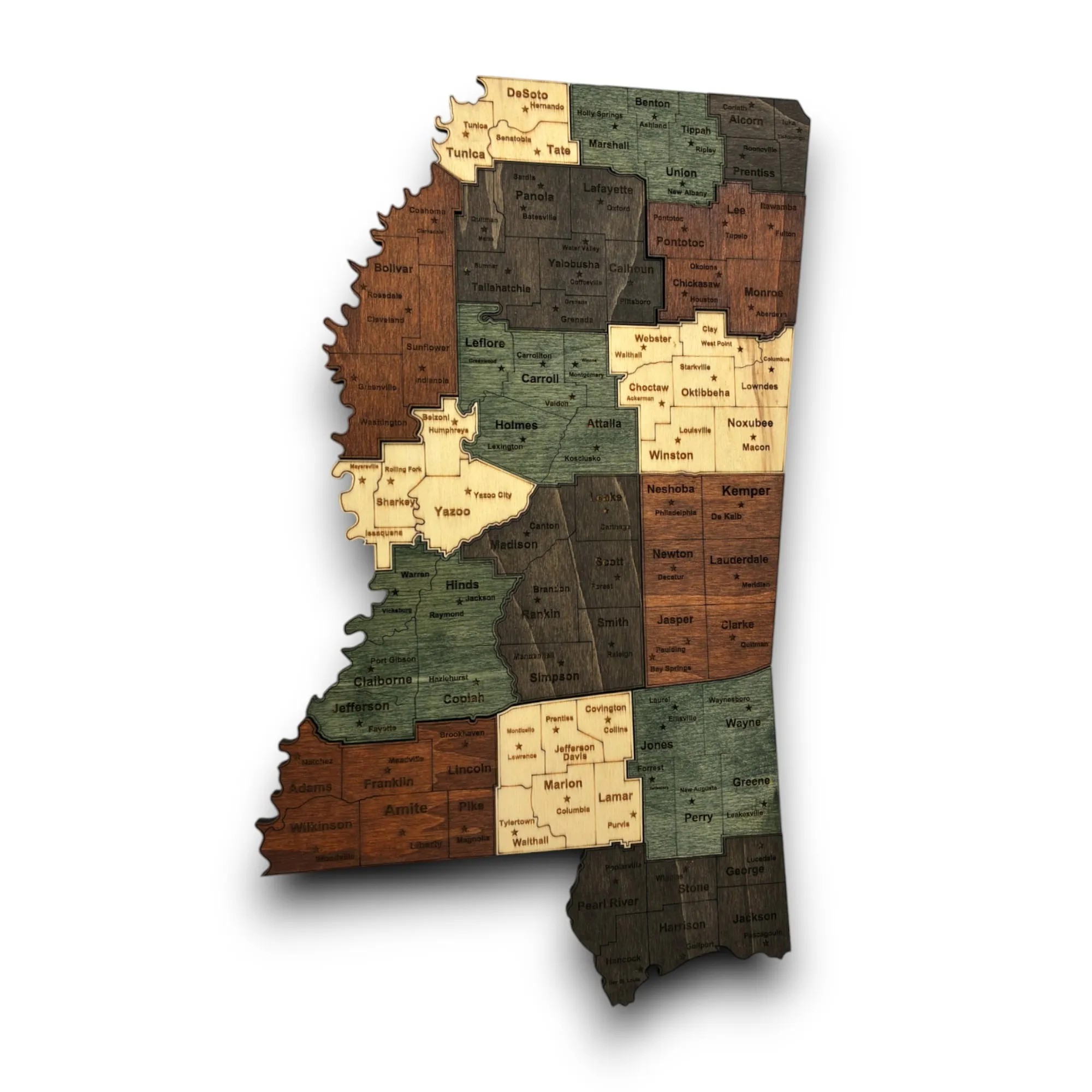 Wooden Mississippi State Map - Emerald (Green)