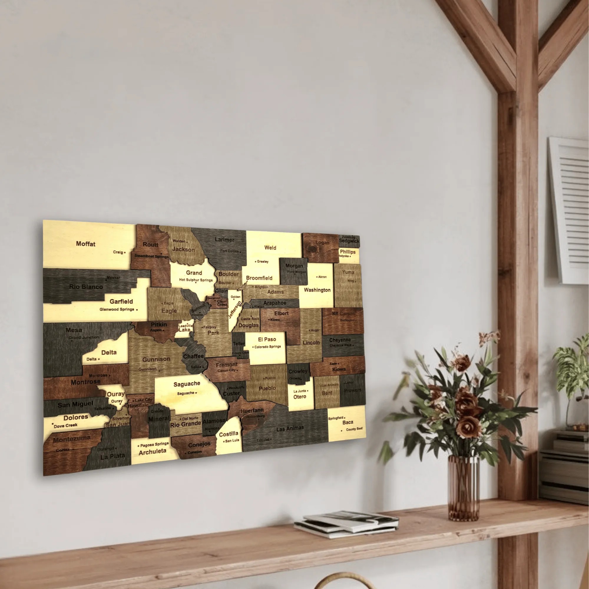 Wooden Colorado State Map