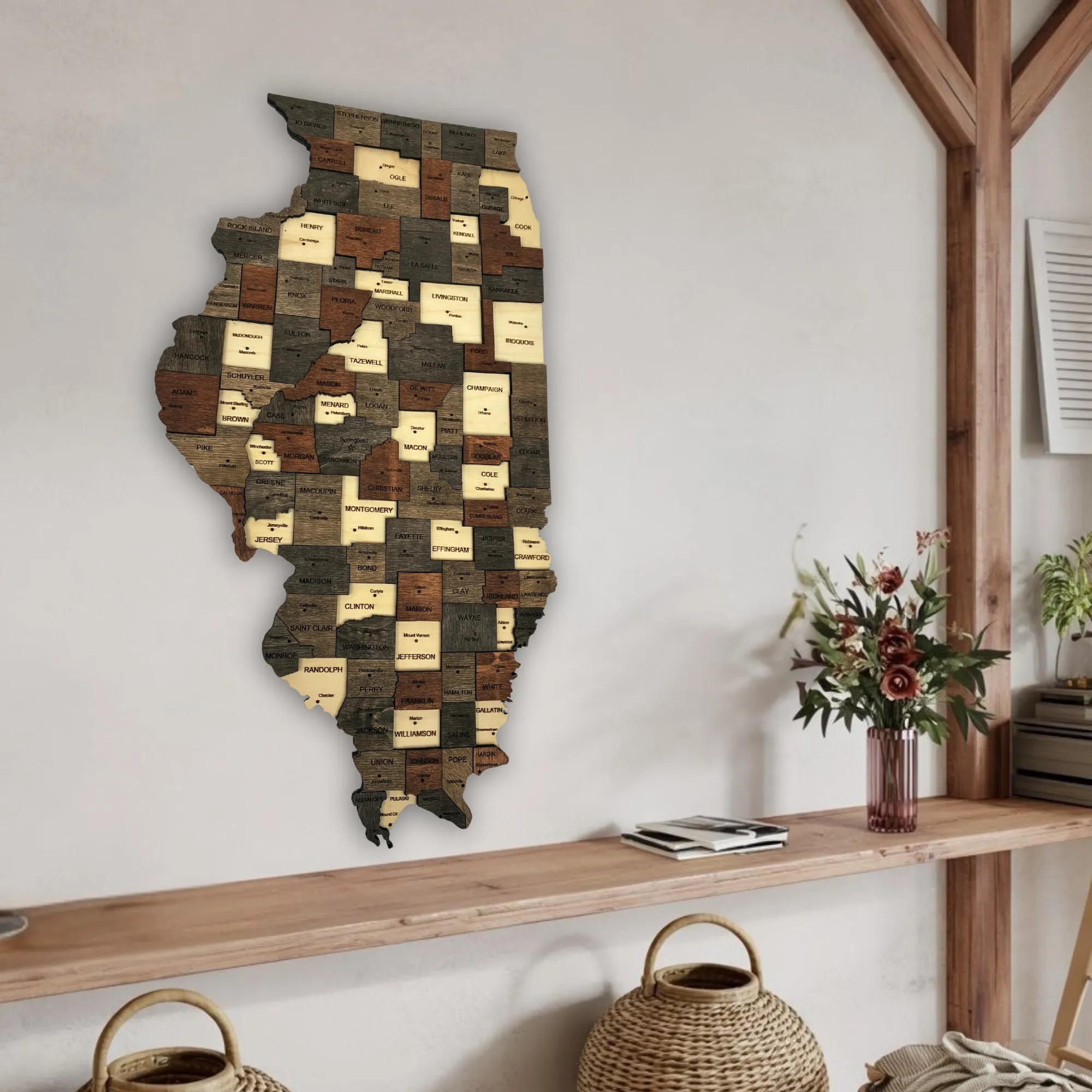 Wooden Illınois State Map