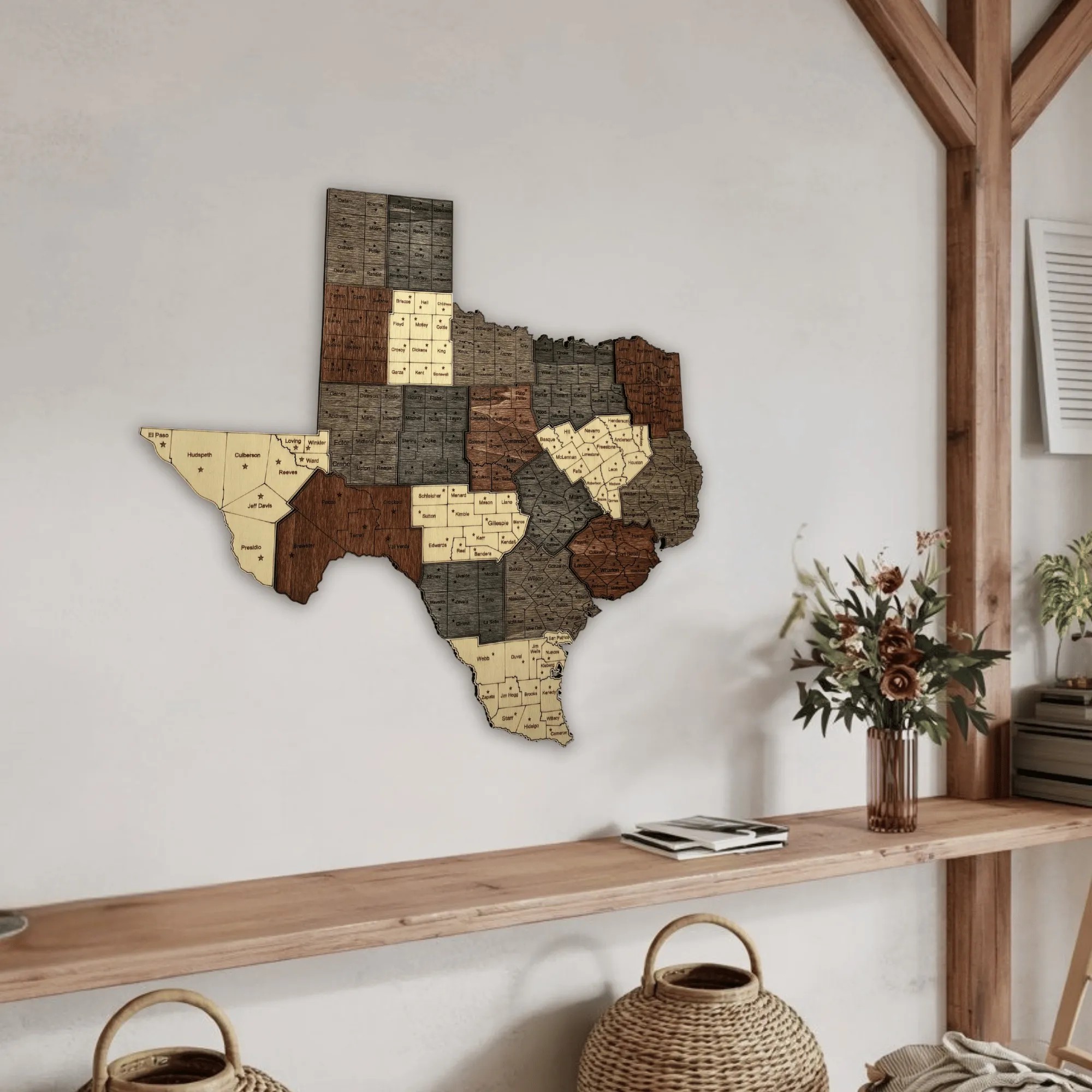Wooden Texas State Map – Grouped Counties Edition