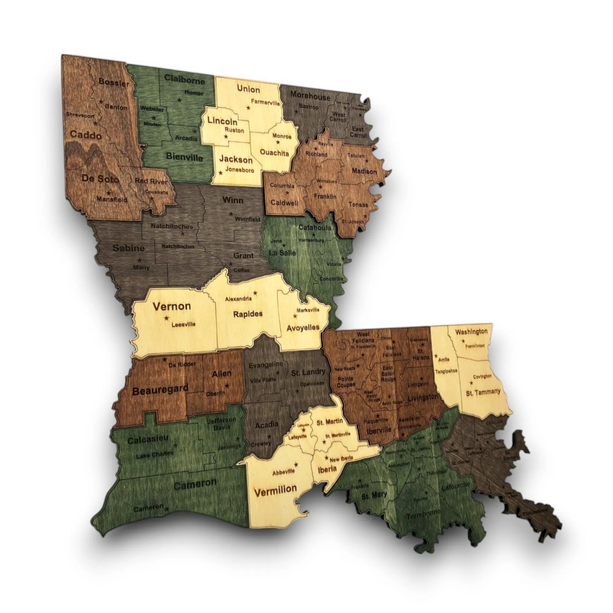 Wooden Louisiana State Map - Emerald (Green)