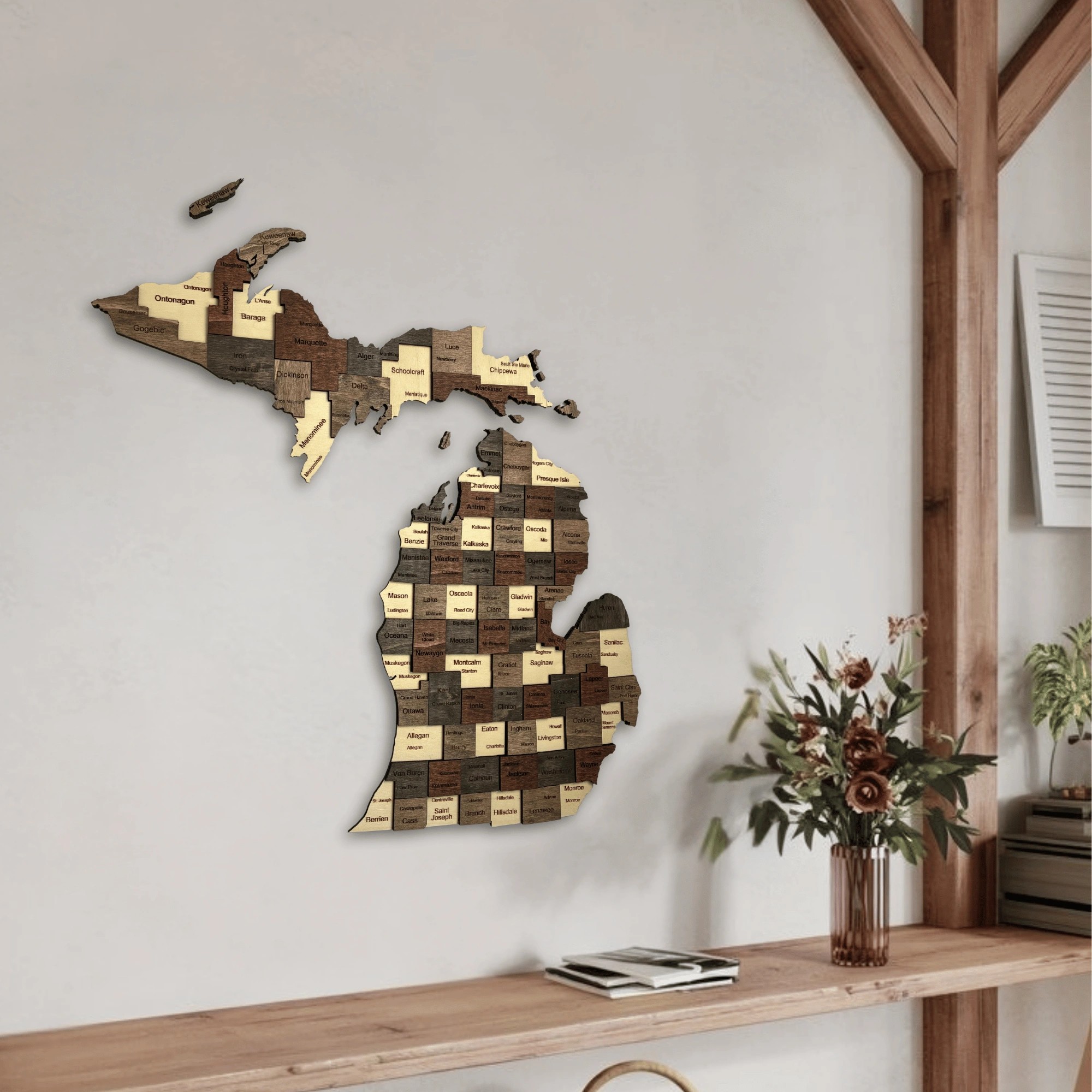 Wooden Michigan State Map