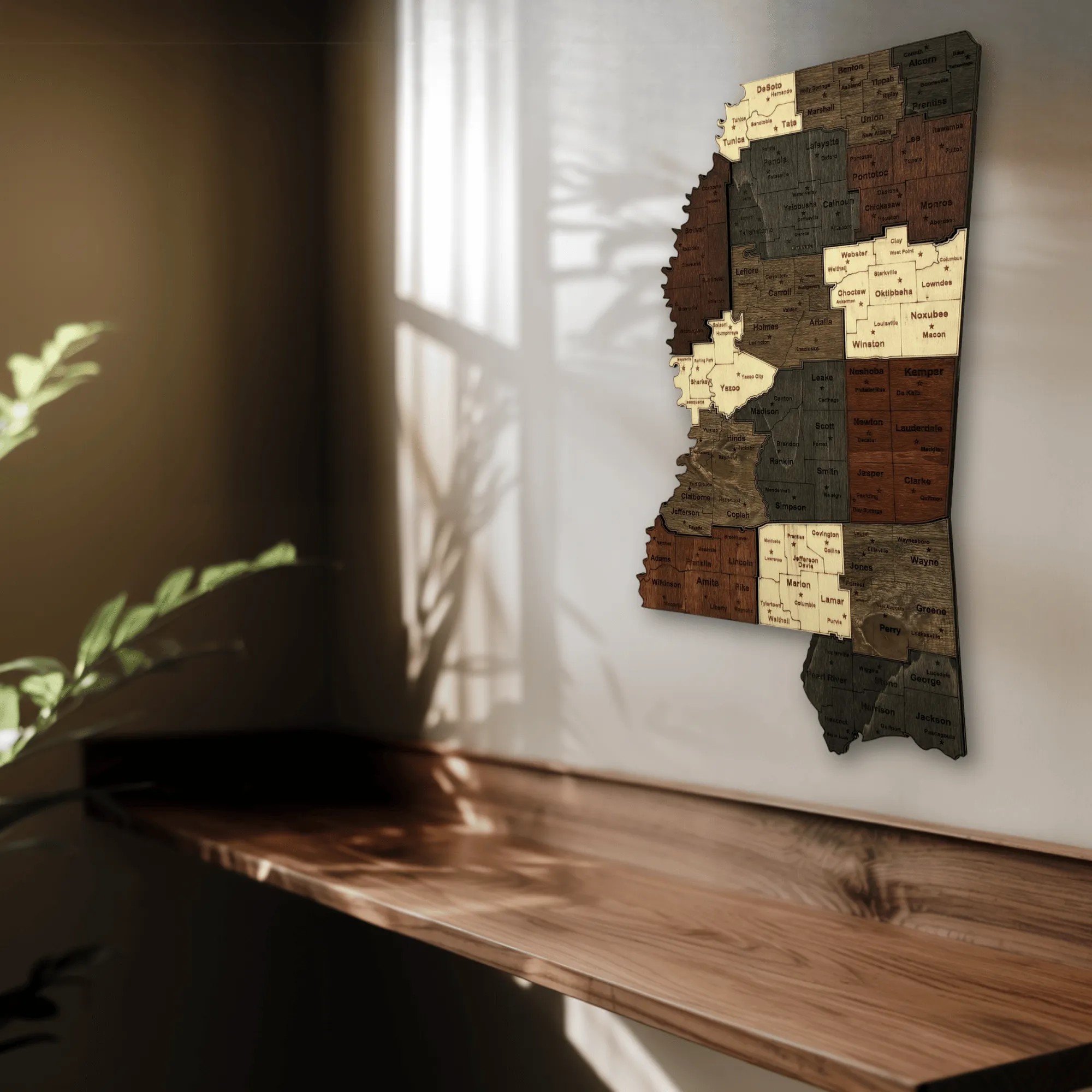 Wooden Mississippi State Map
