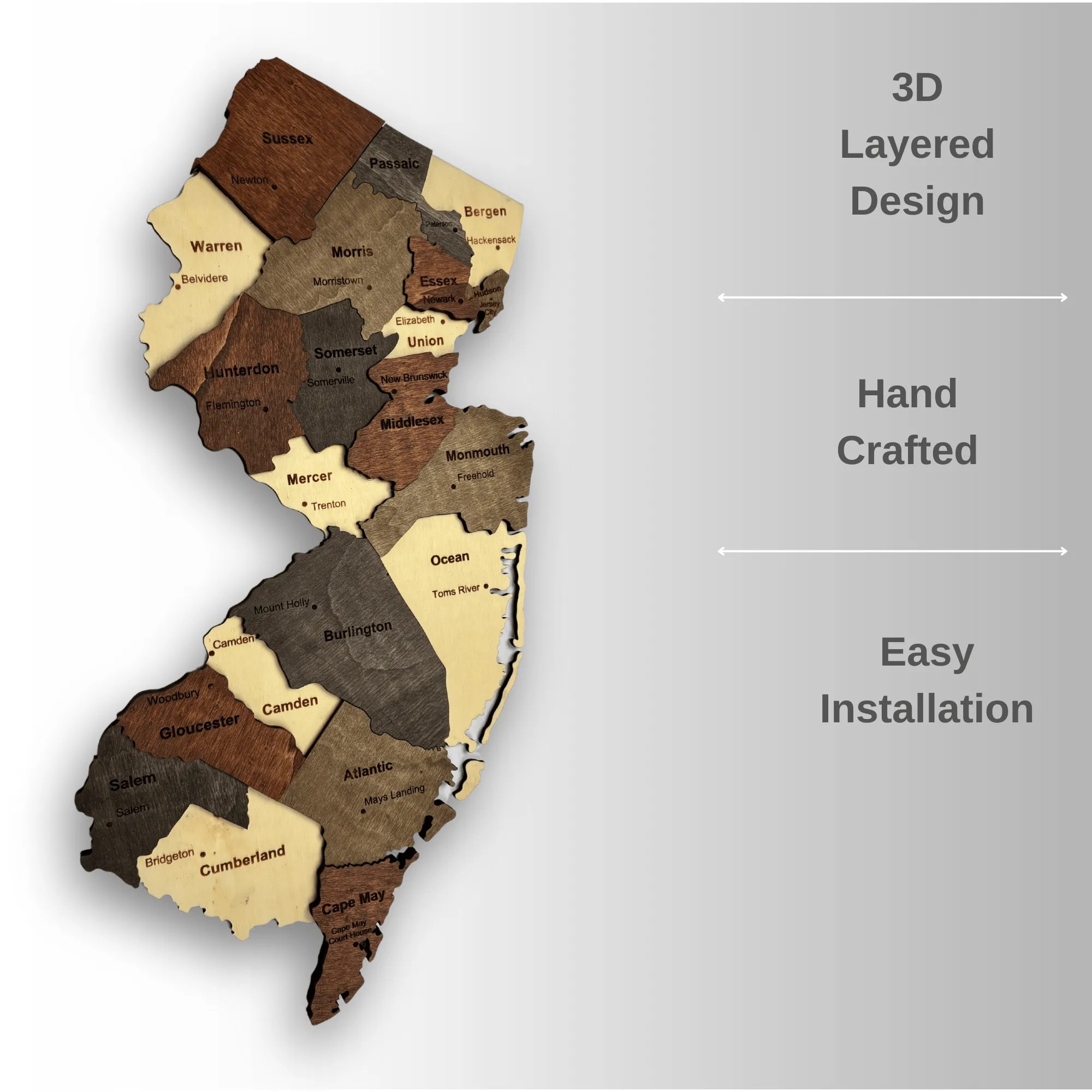 Wooden New Jersey State Map
