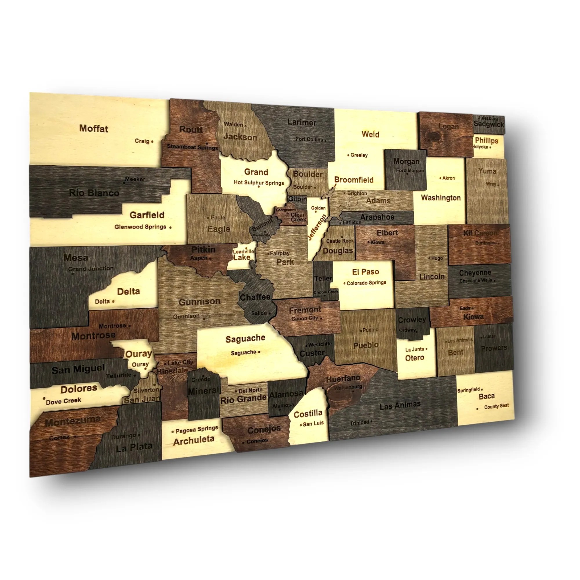 Wooden Colorado State Map - Mocha (Brown)