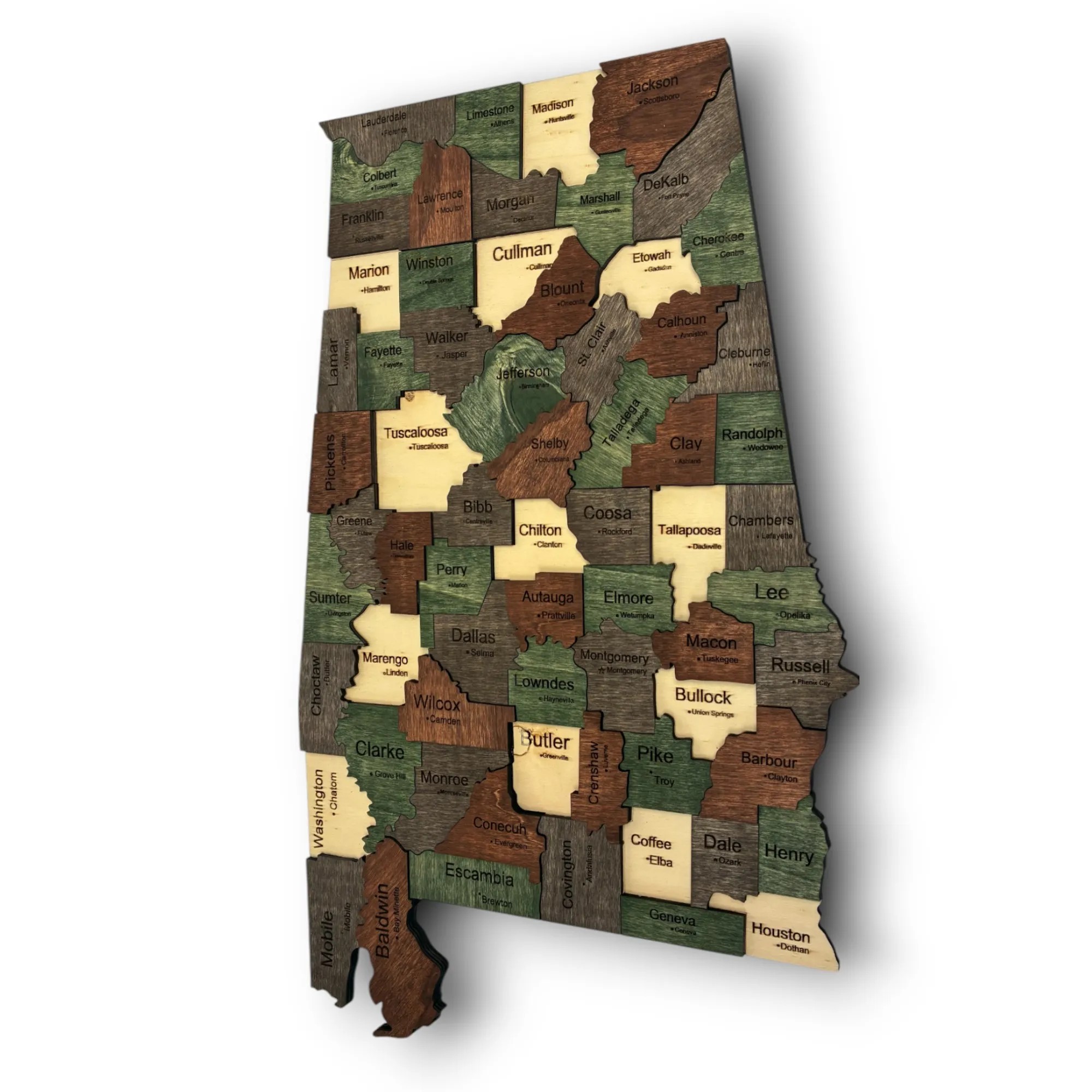 Wooden Alabama State Map - Emerald (Green)