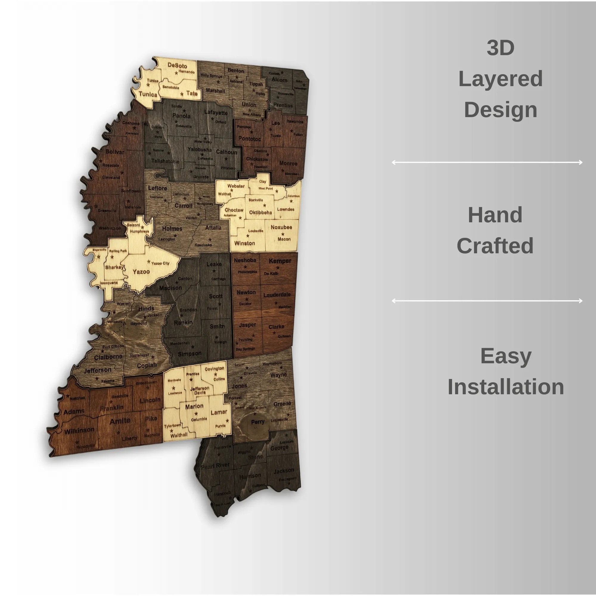 Wooden Mississippi State Map