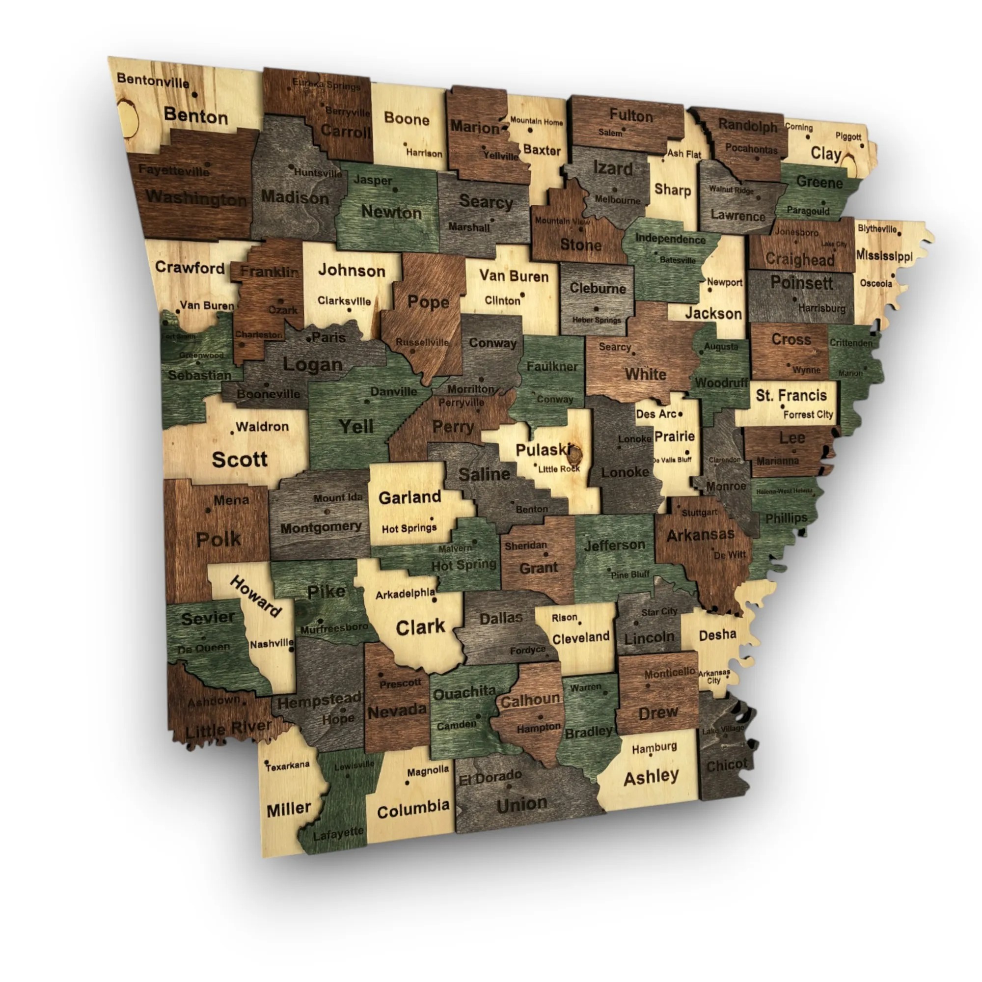 Wooden Arkansas State Map - Emerald (Green)