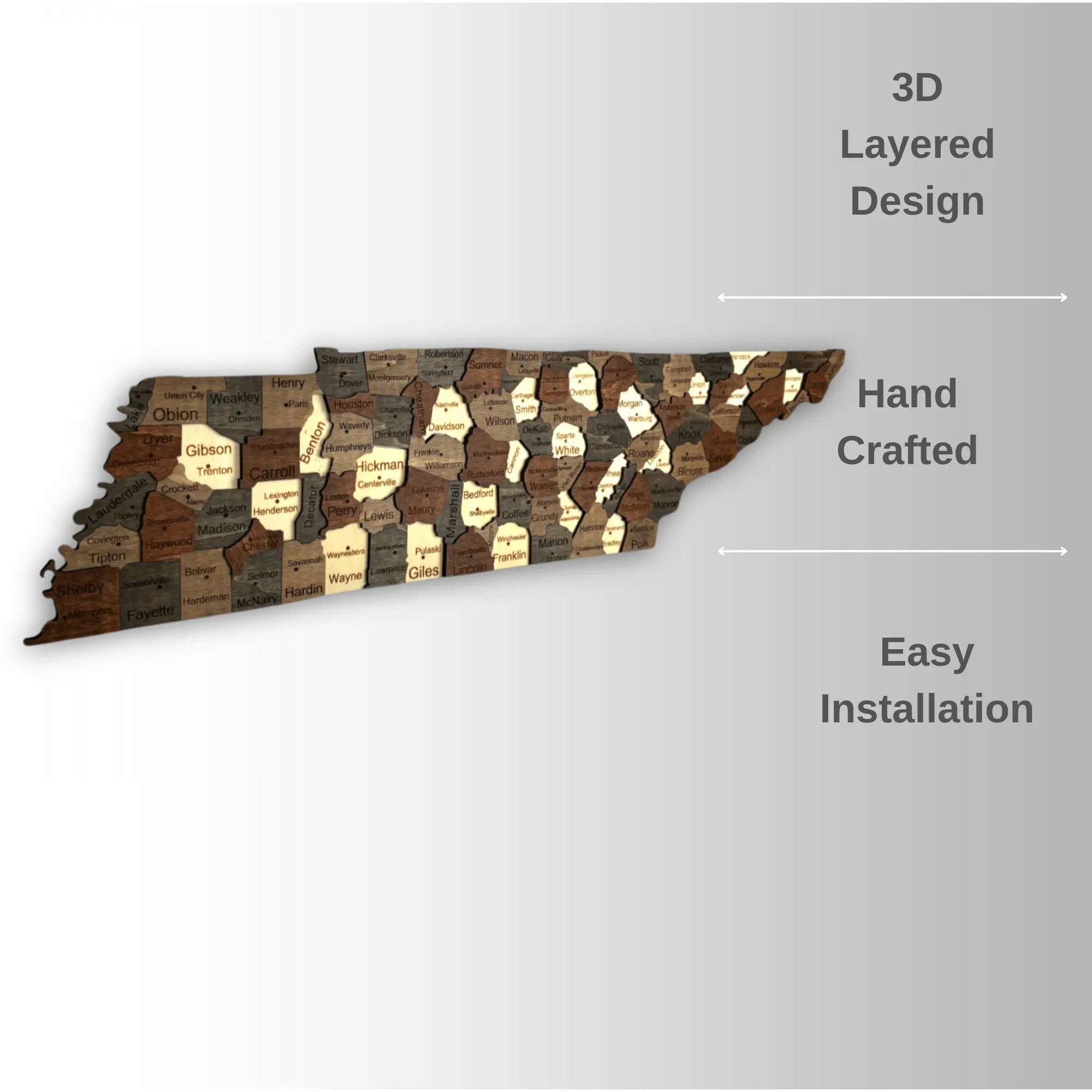 Wooden Tennessee State Map