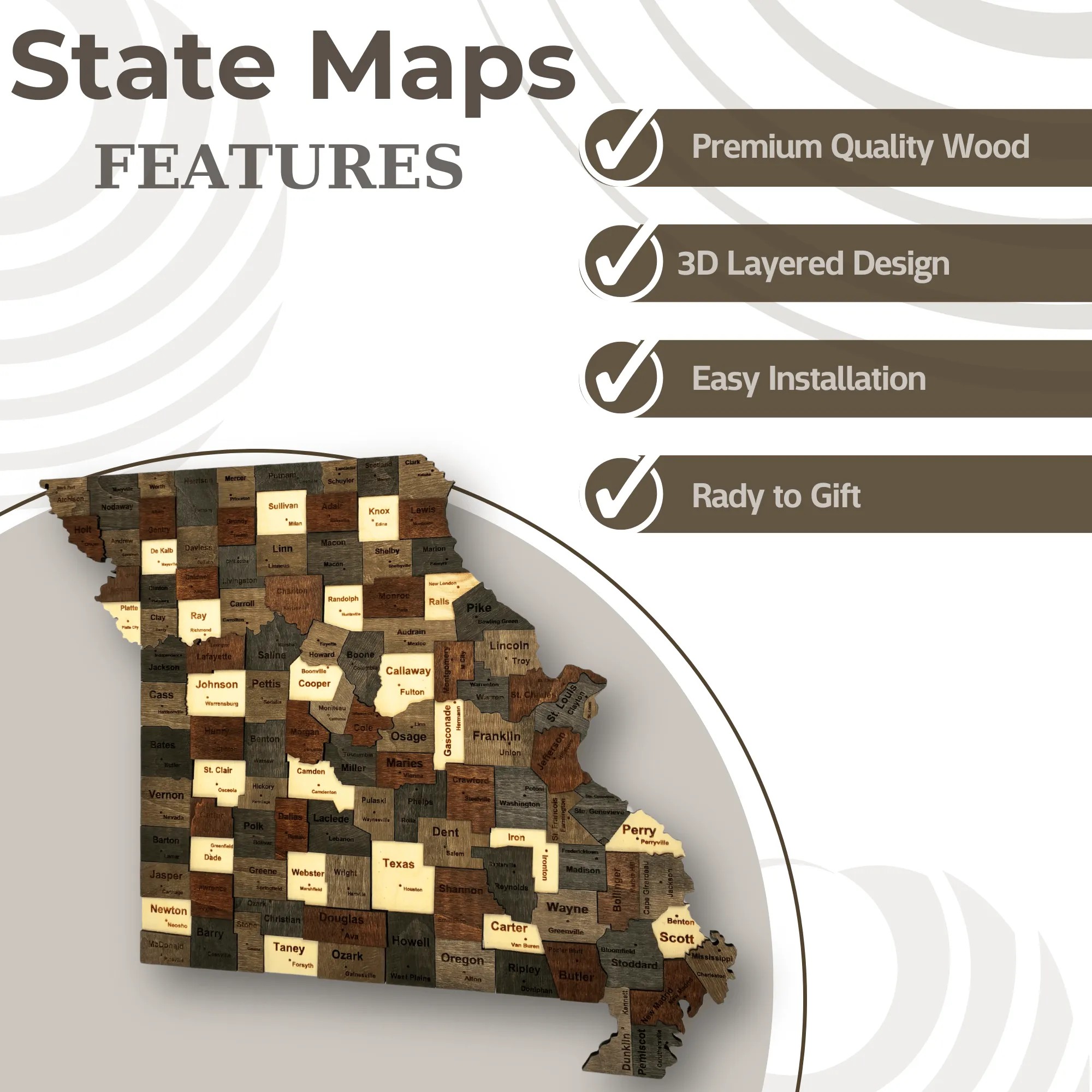 Wooden Missouri State Map