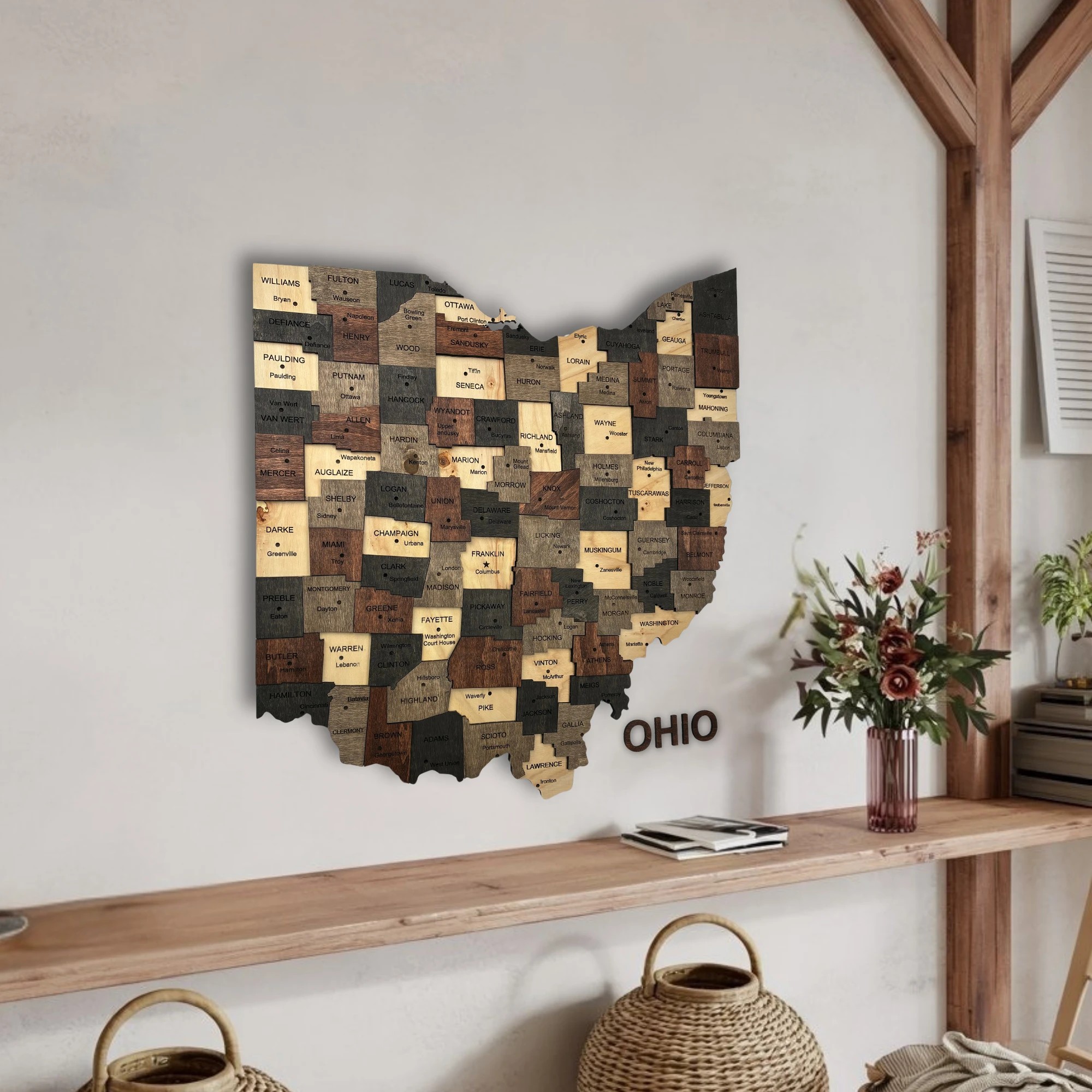 Wooden Ohio State Map