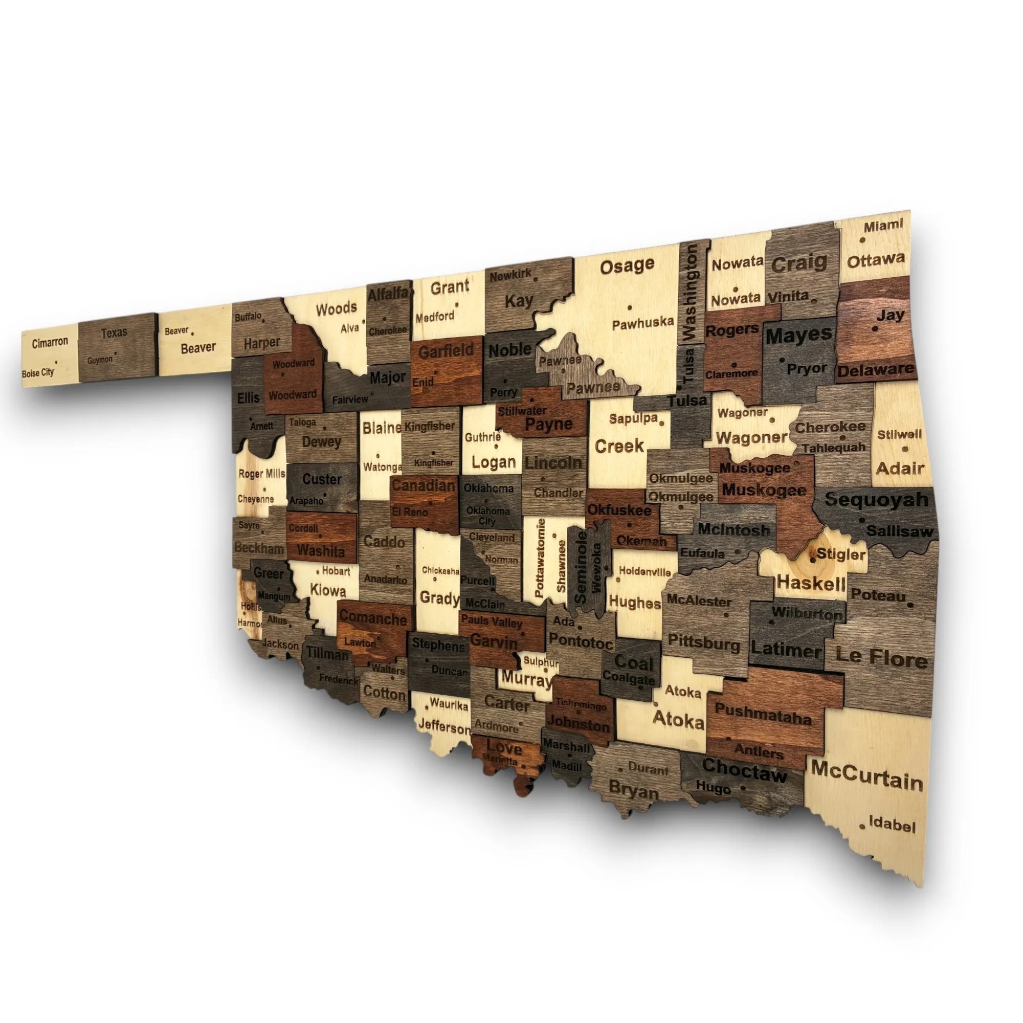 Wooden Oklahoma State Map - Mocha (Brown)