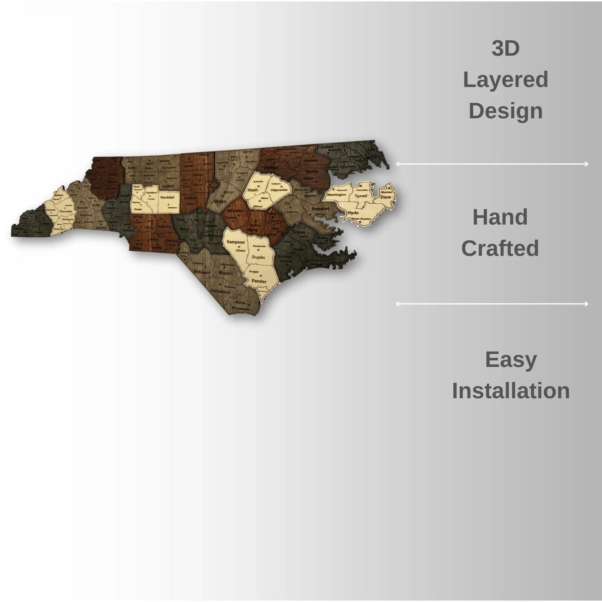 Wooden North Carolina State Map