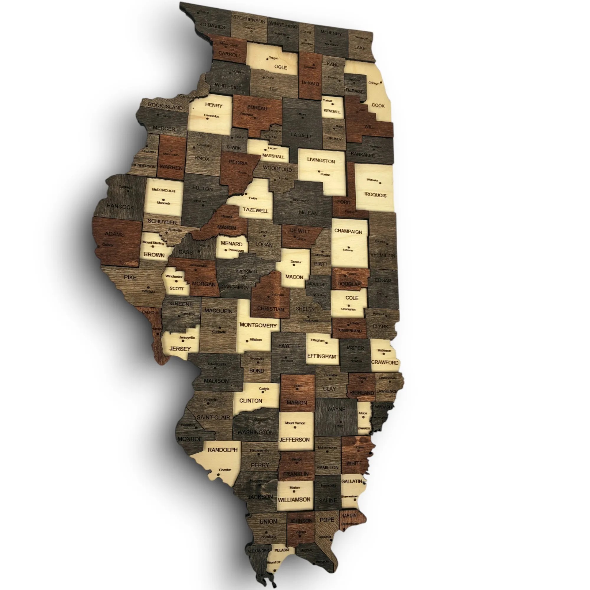 Wooden Illınois State Map - Mocha (Brown)