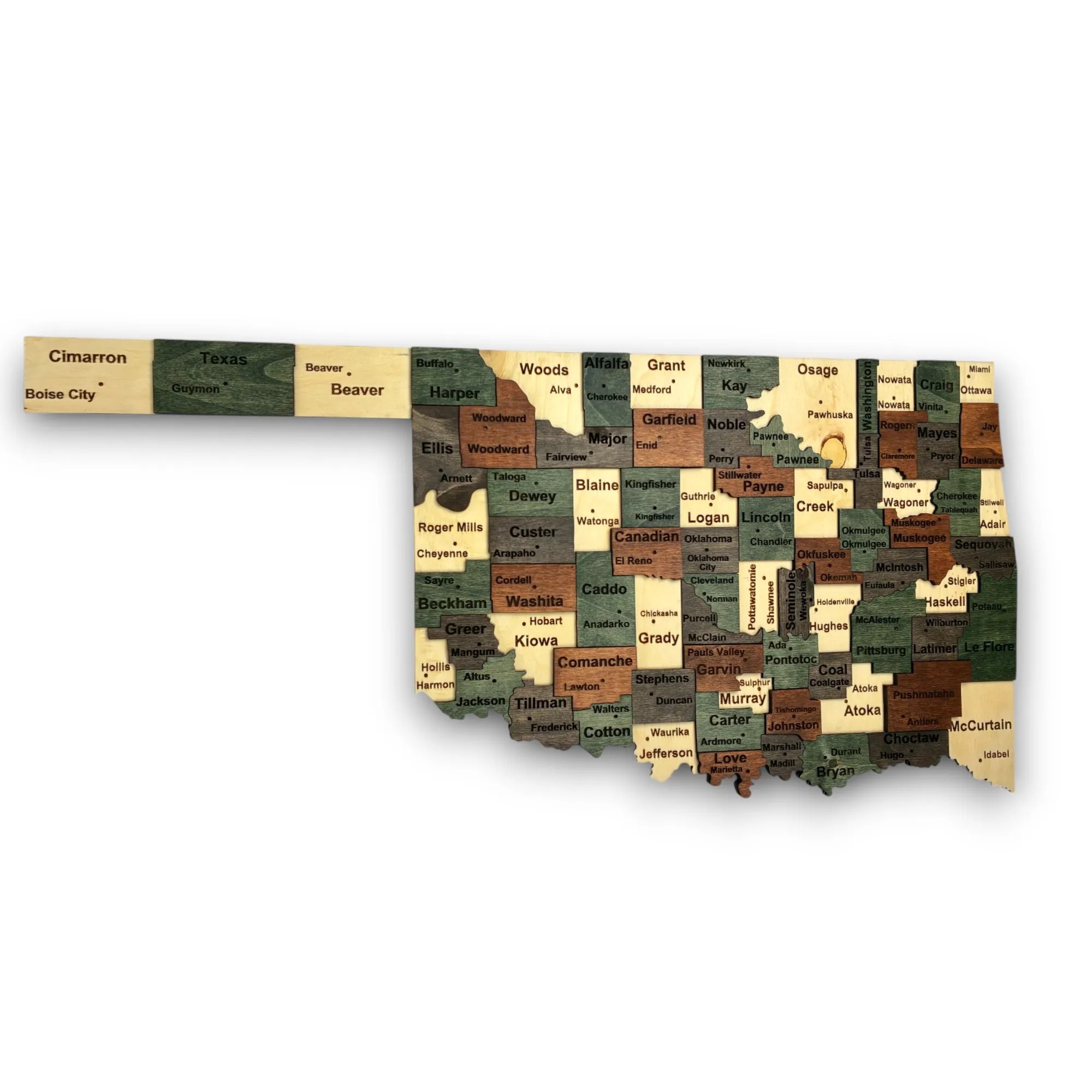 Wooden Oklahoma State Map - Emerald (Green)
