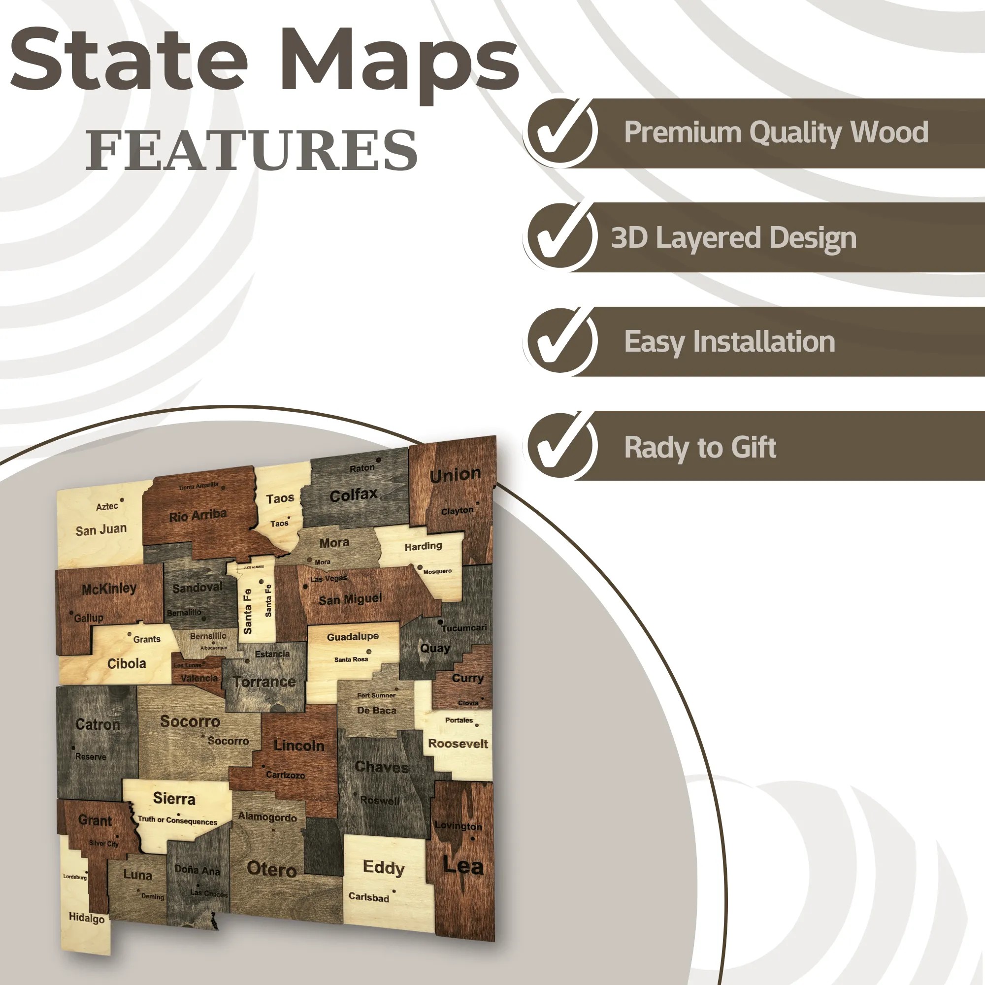 Wooden New Mexico State Map