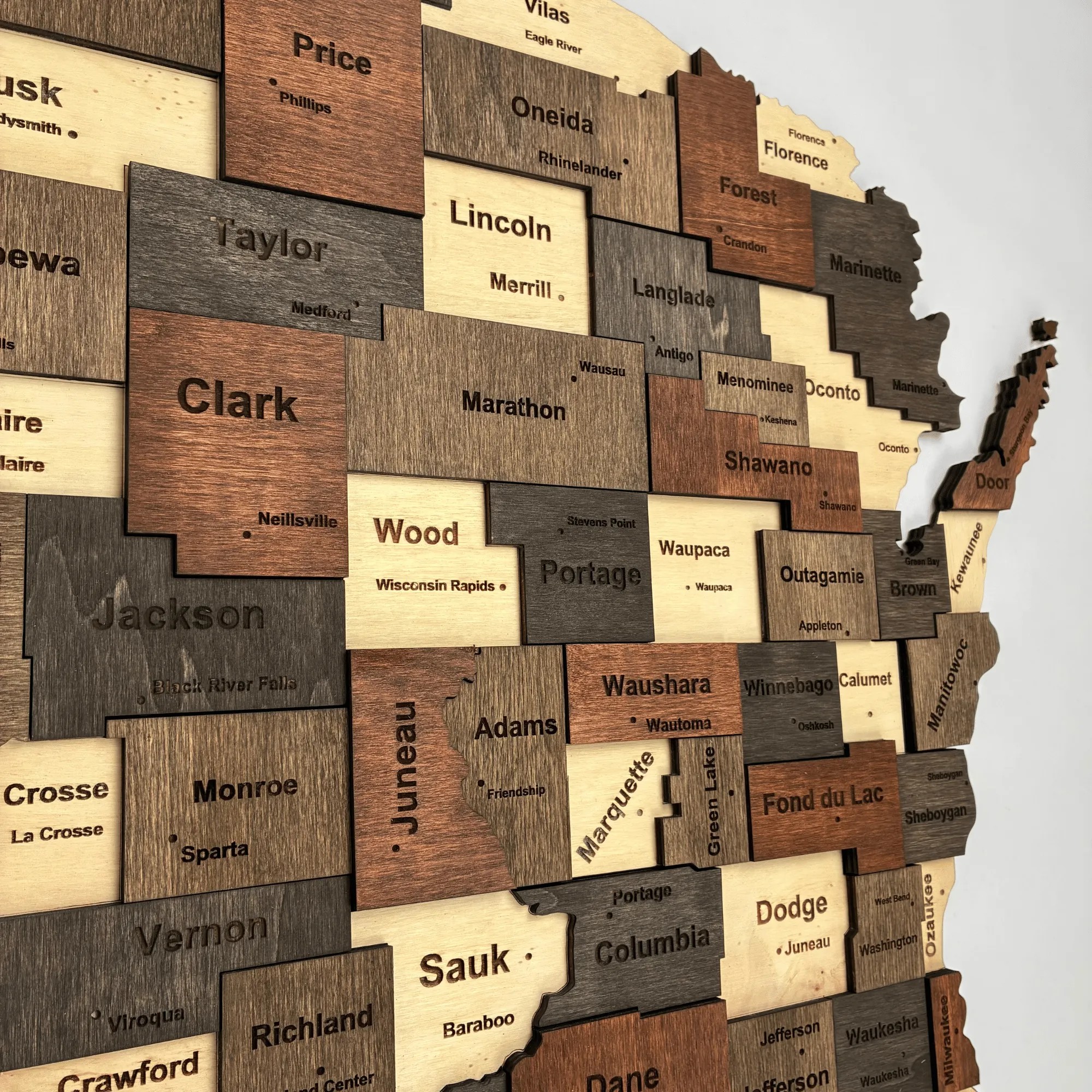Wooden Wisconsin State Map