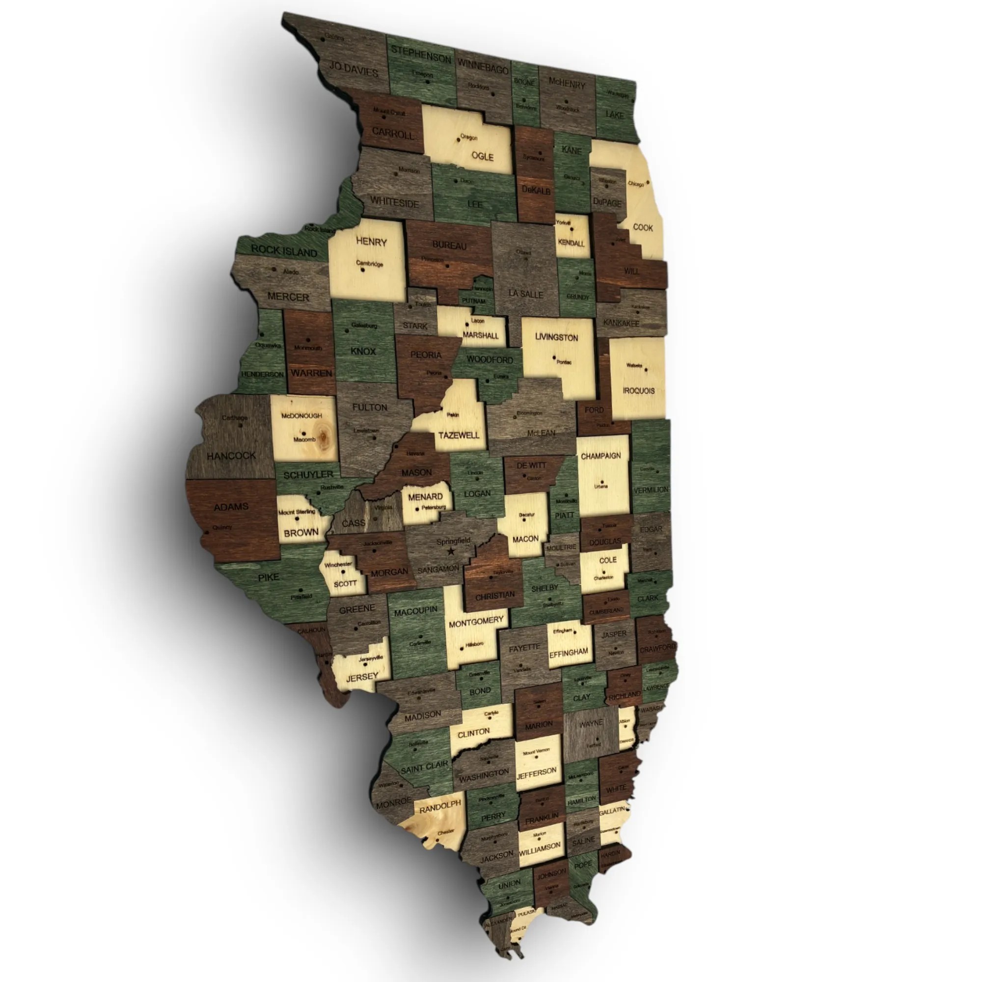Wooden Illınois State Map - Emerald (Green)