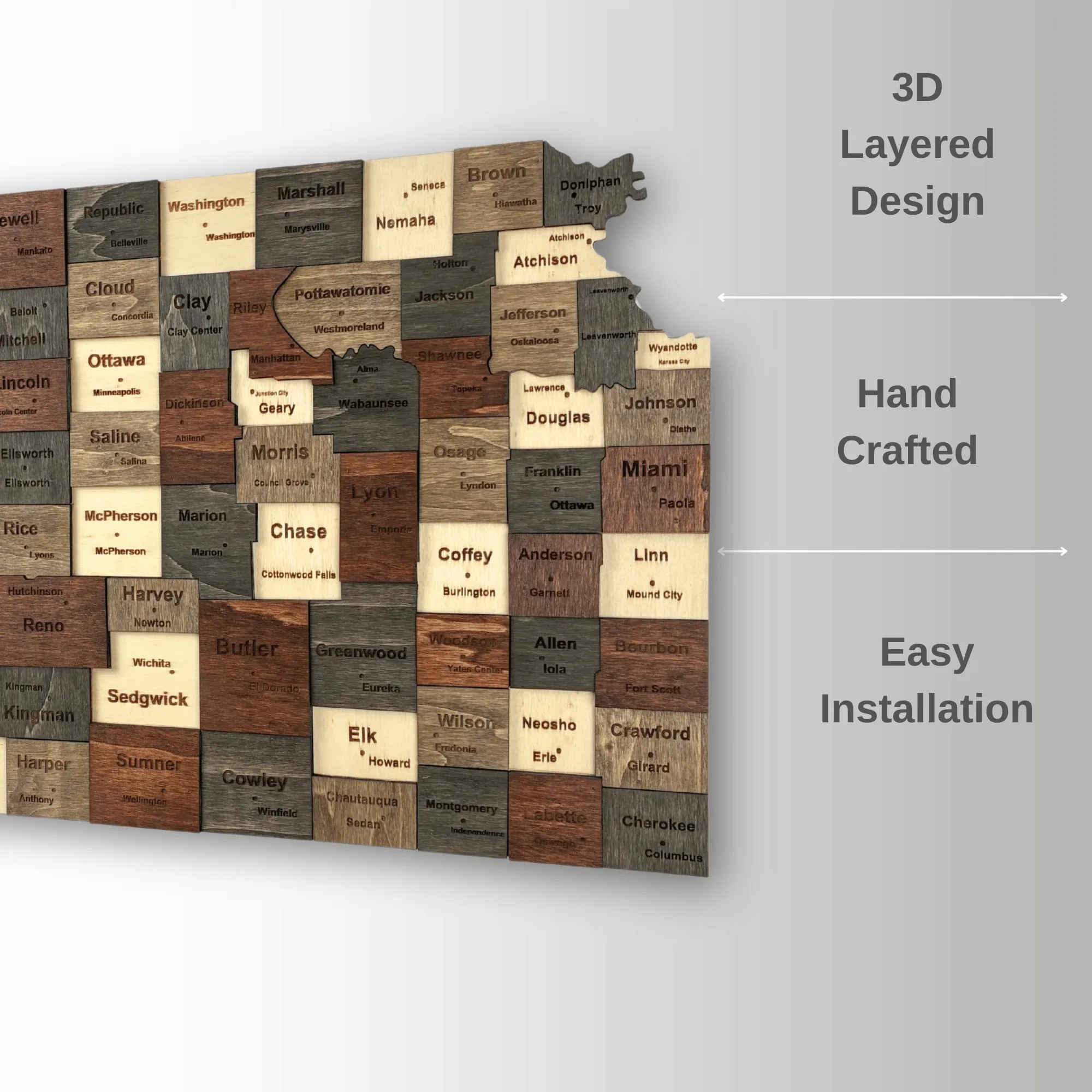 Wooden Kansas State Map