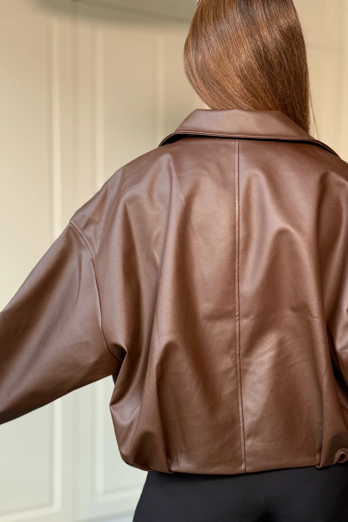 Fermuarlı Kemerli Polo Yaka Cool Deri Ceket