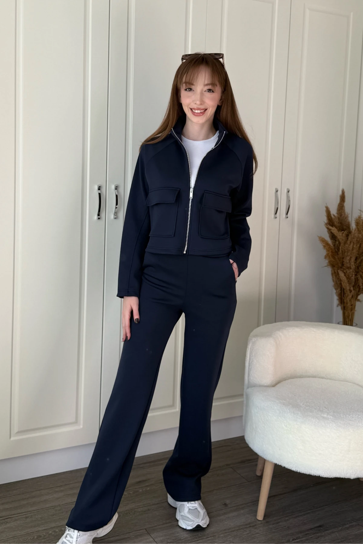 Cepli Fermuarlı Crop Premium Modal Kumaş Takım