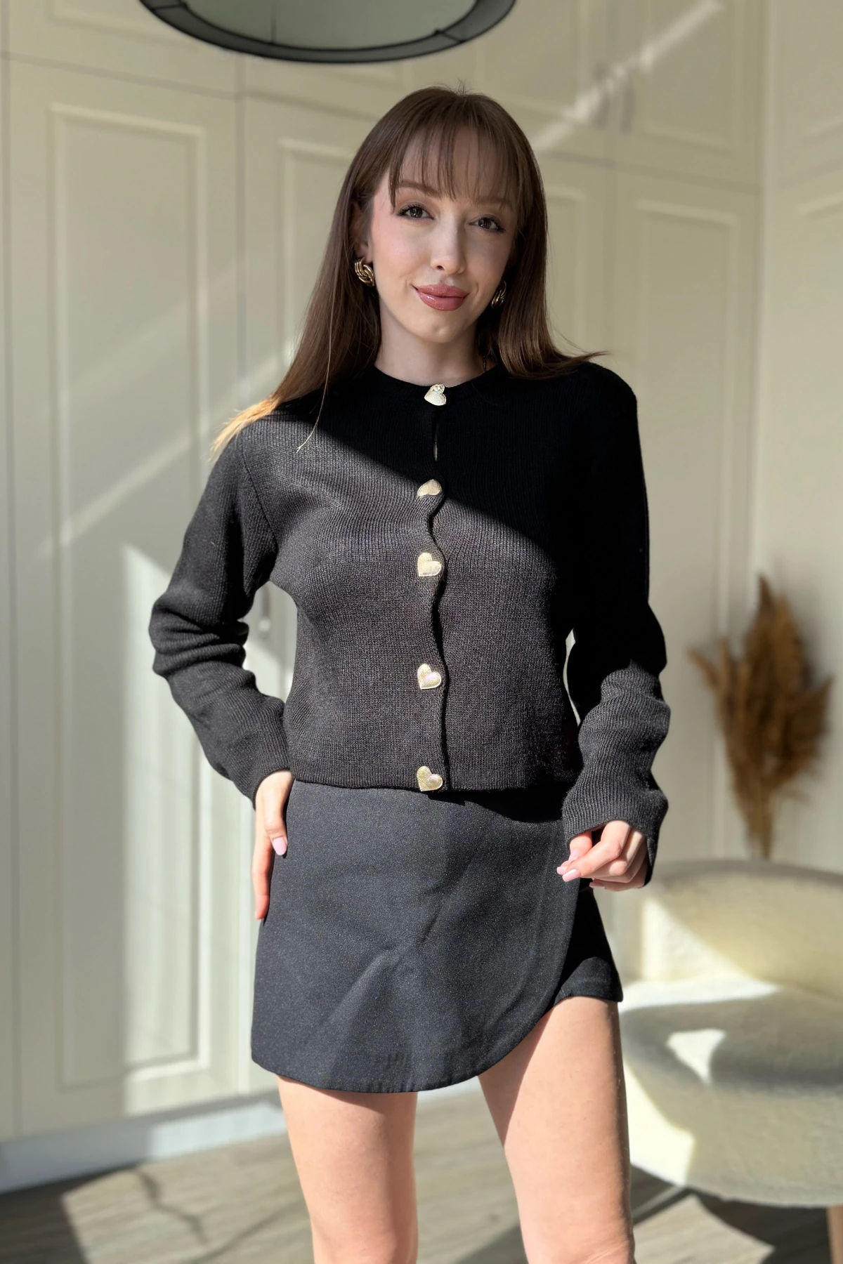 Kalp Detaylı Triko Hırka