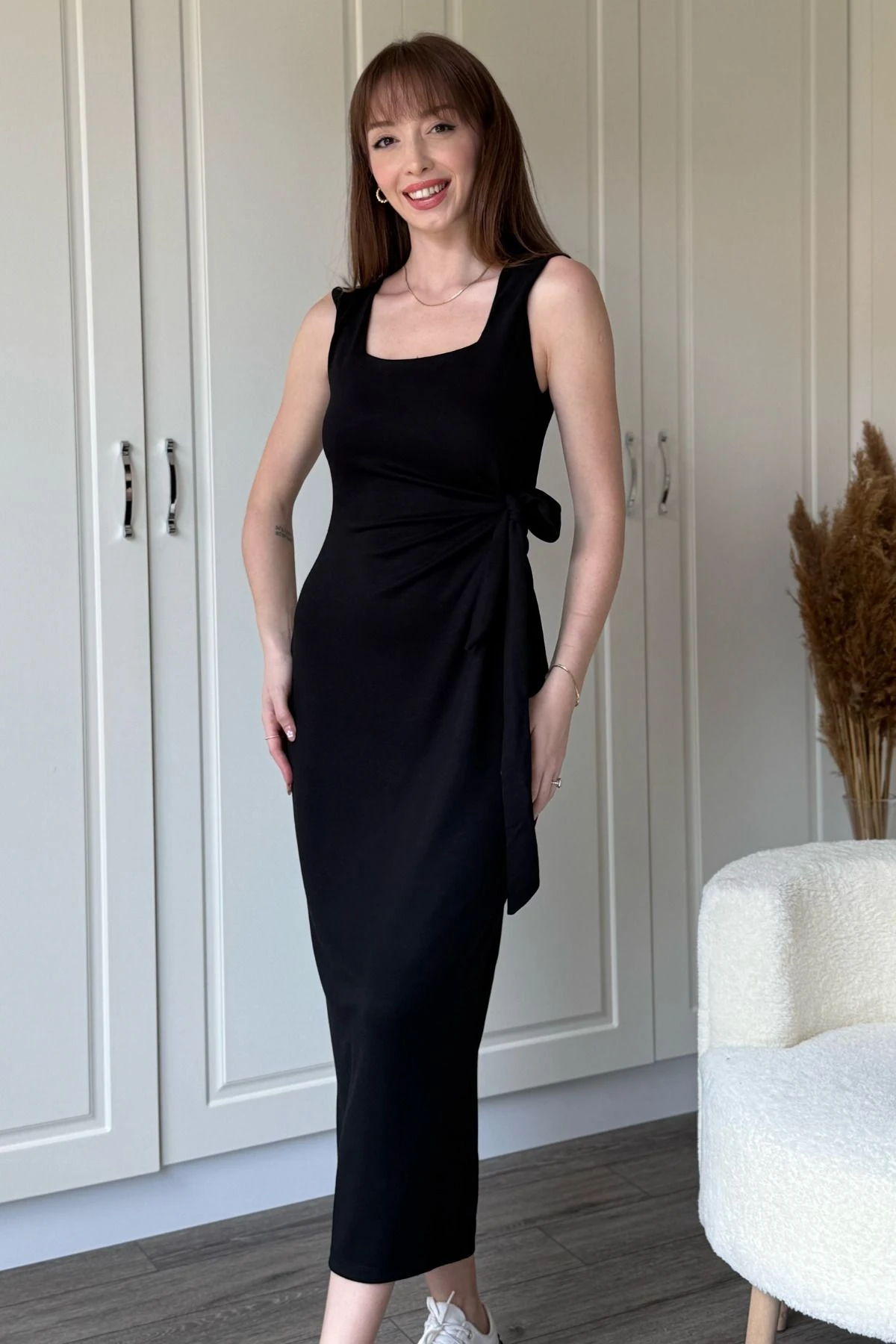 Yandan Bağlamalı Modal Askılı Elbise